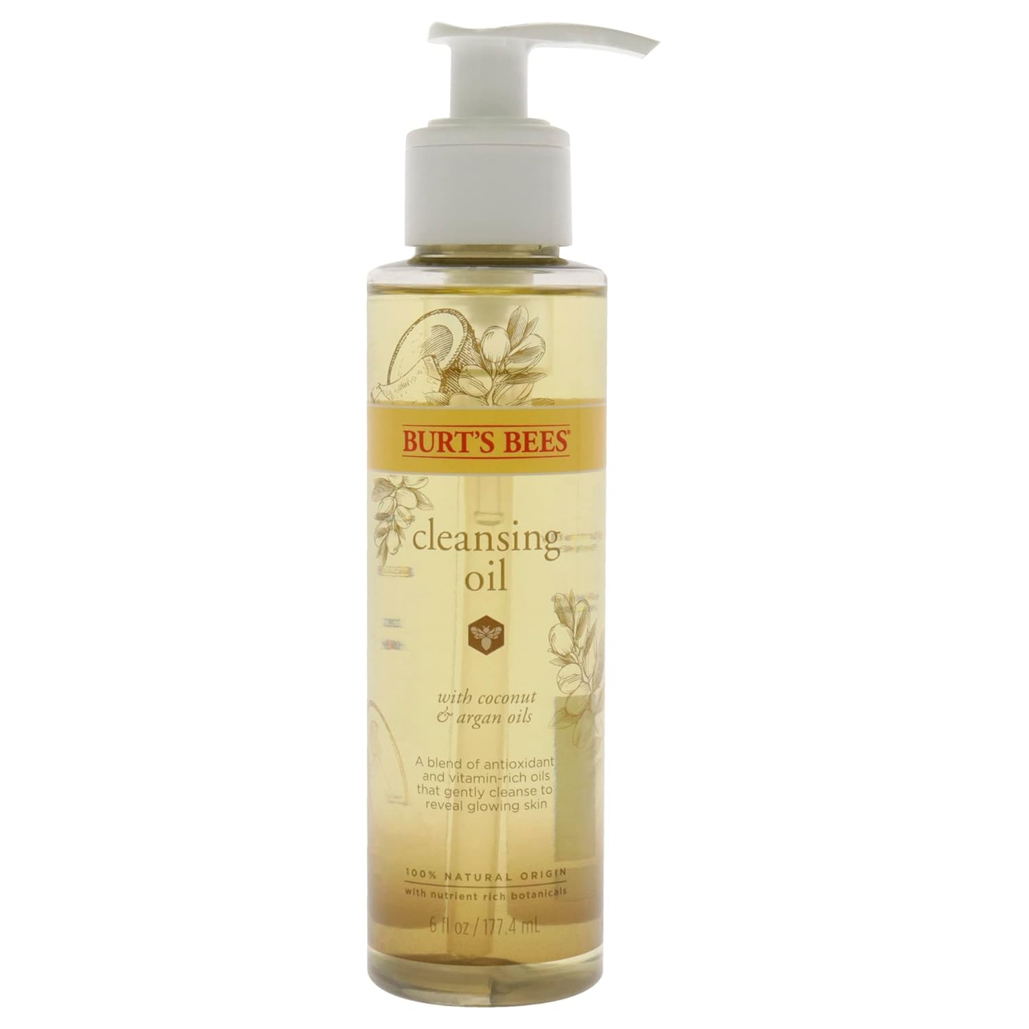 Burt's Bees Aceite limpiador nutritivo con aceites de coco y argán, aceite facial limpiador para pieles normales a secas, esenciales para el dormitorio universitario de regreso a clases, cuidado de la