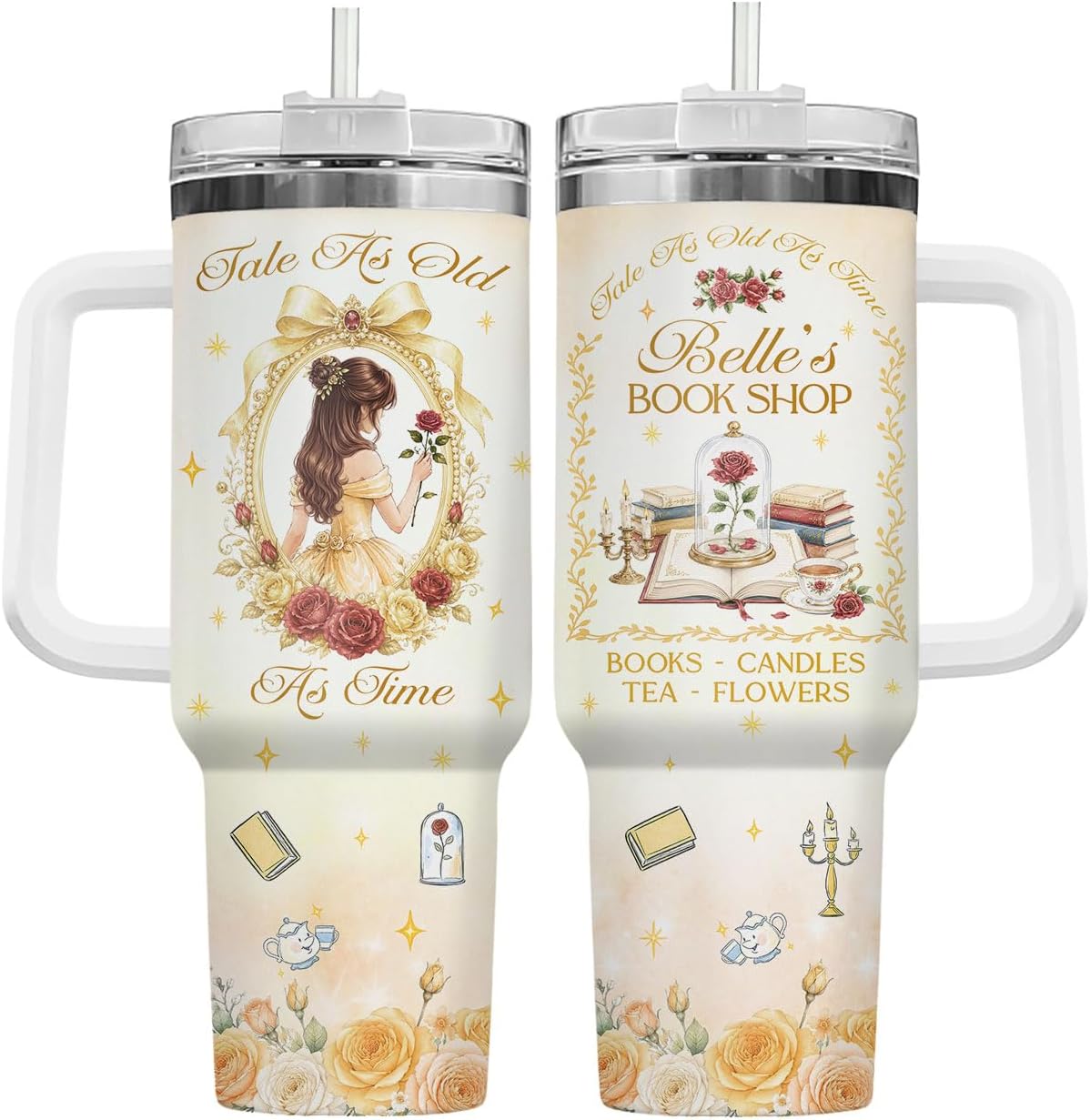 34HD Vaso de princesa rana de 40 onzas, taza de viaje aislada de acero inoxidable con asa y tapa con pajilla, regalo de cumpleaños, taza de películas de princesa de cuento de hadas para mujer
