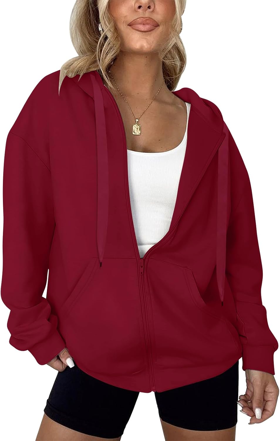 LYHIPSS - Sudaderas con capucha de gran tamaño para mujer, ligeras, con cremallera completa, manga larga, con cordón