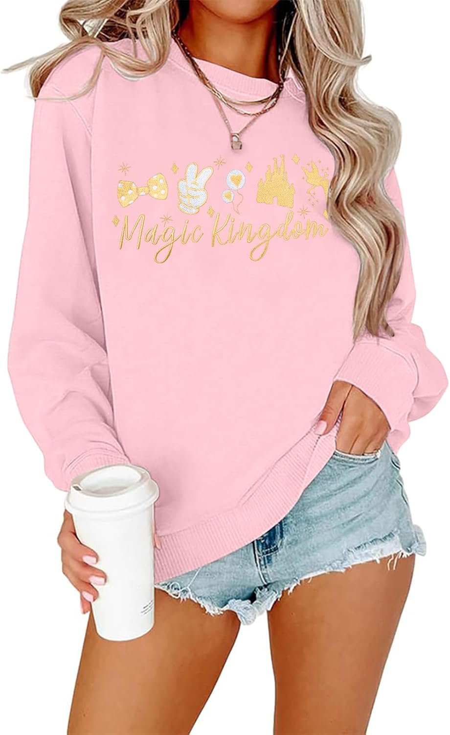 BANGELY Sudadera mágica para mujer, lindo suéter de princesa mágica bordado, camisa de vacaciones para la familia, camiseta casual de manga larga