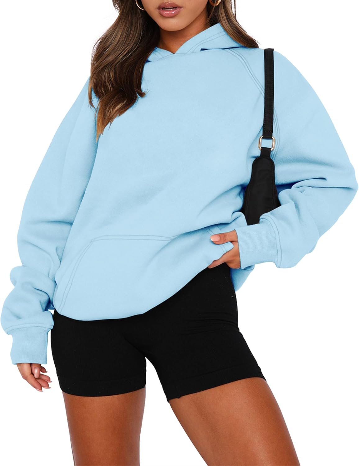 onlypuff Sudadera de manga larga con capucha para mujer, con bolsillo de canguro, suéter básico de forro polar