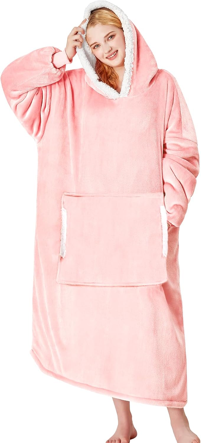 yescool - Cobija con capucha, sudadera de franela de forro polar sherpa para adultos, mujeres y hombres, talla única