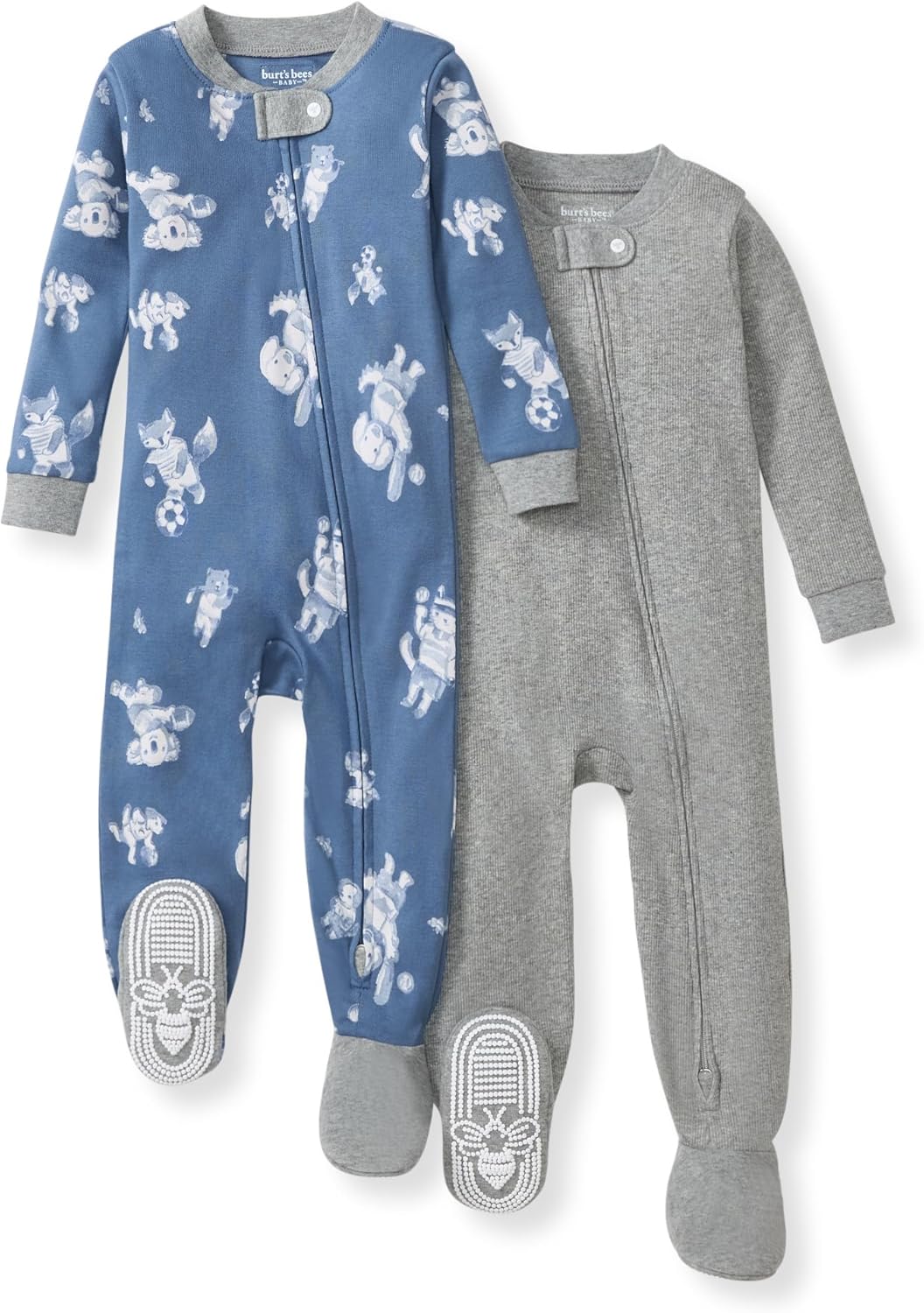 Burt's Bees Baby Pijama de algodón orgánico para niños, ajuste cómodo con pies | Convenient 2-way zip front sleeper pajama is equipped with non-slip bee grips for active littles on the move