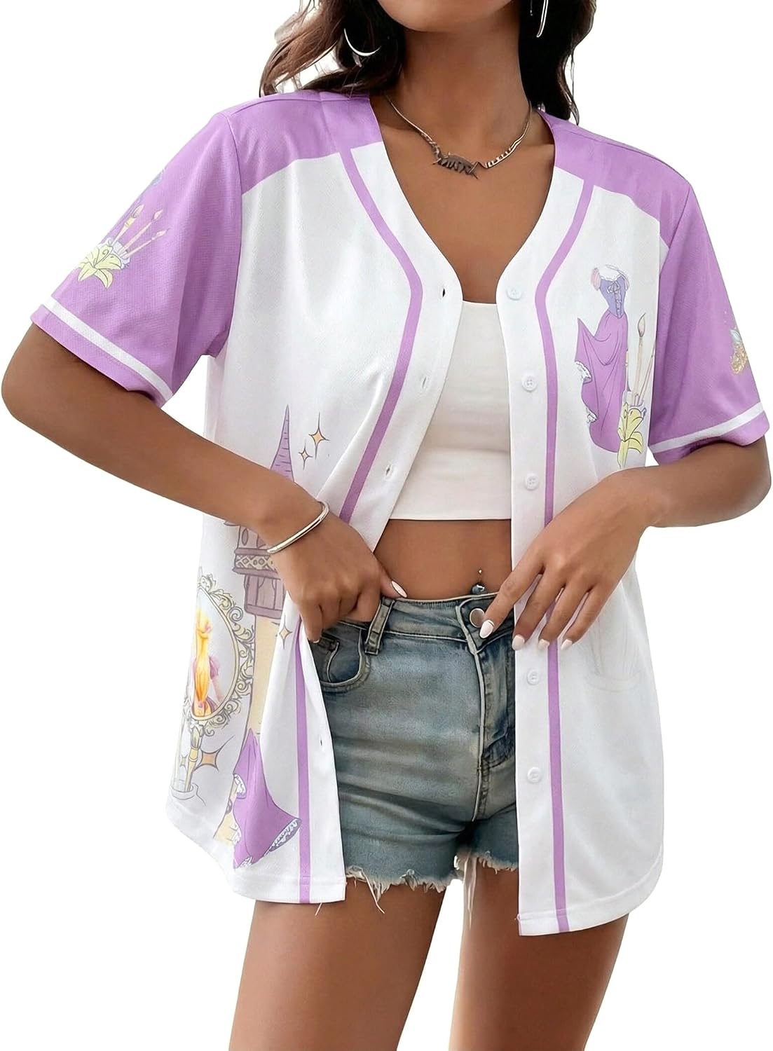 UNIQUEONE Camisa mágica para mujer, camiseta de béisbol, camisas hawaianas mágicas para vacaciones familiares con botones