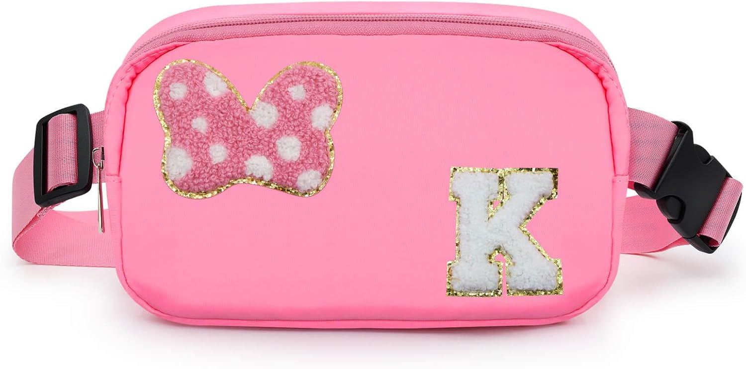 Riñonera con Lazo de Letra Inicial de Chenilla, Bolsa Cruzada Impermeable para Parque, Regalos de Navidad y Cumpleaños para Niñas Adolescentes, Hijas, Mujeres, Niños, Adultos, Linda Bolsa de Cinturón
