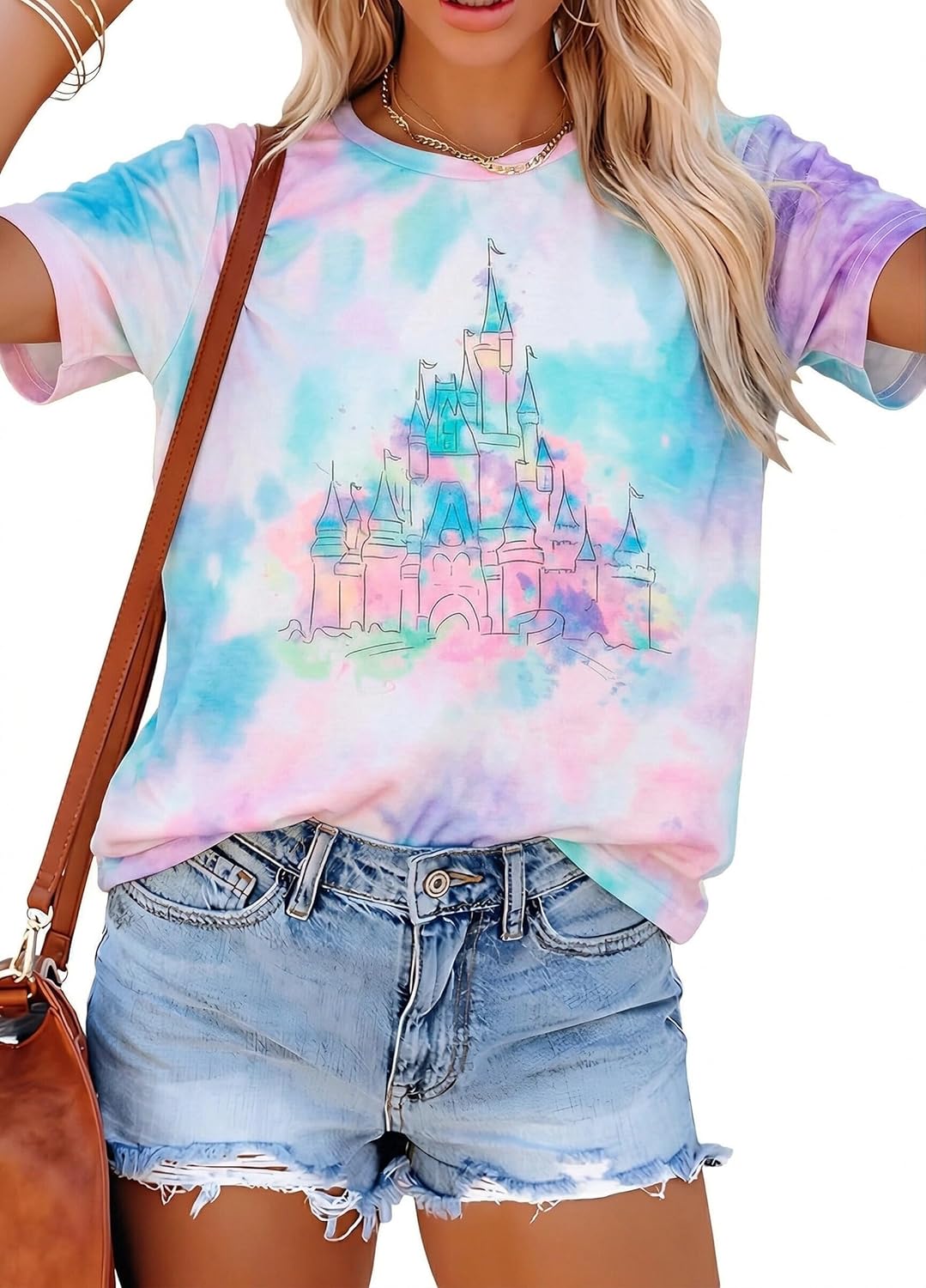 FRYAID Fantastical - Camisa de manga corta para mujer, diseño de teñido anudado Wonder World, diseño de teñido anudado
