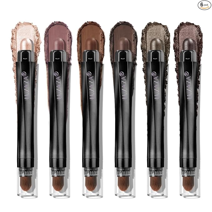 LUXAZA PRO Neutral Eyeshadow Stick Makeup 6PCS Set, Brown Nude Metallic Shimmer Matte Cream Eye Shadow Palette Eyeliner Brightener Pencil Crayon, Party Makeup - BROWN CANYON