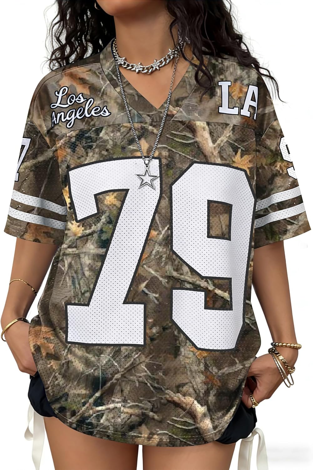 Camisetas de jersey para mujer, camisetas gráficas de gran tamaño, camisetas Y2K, cuello en V, lindas camisetas de calle, camiseta de fútbol