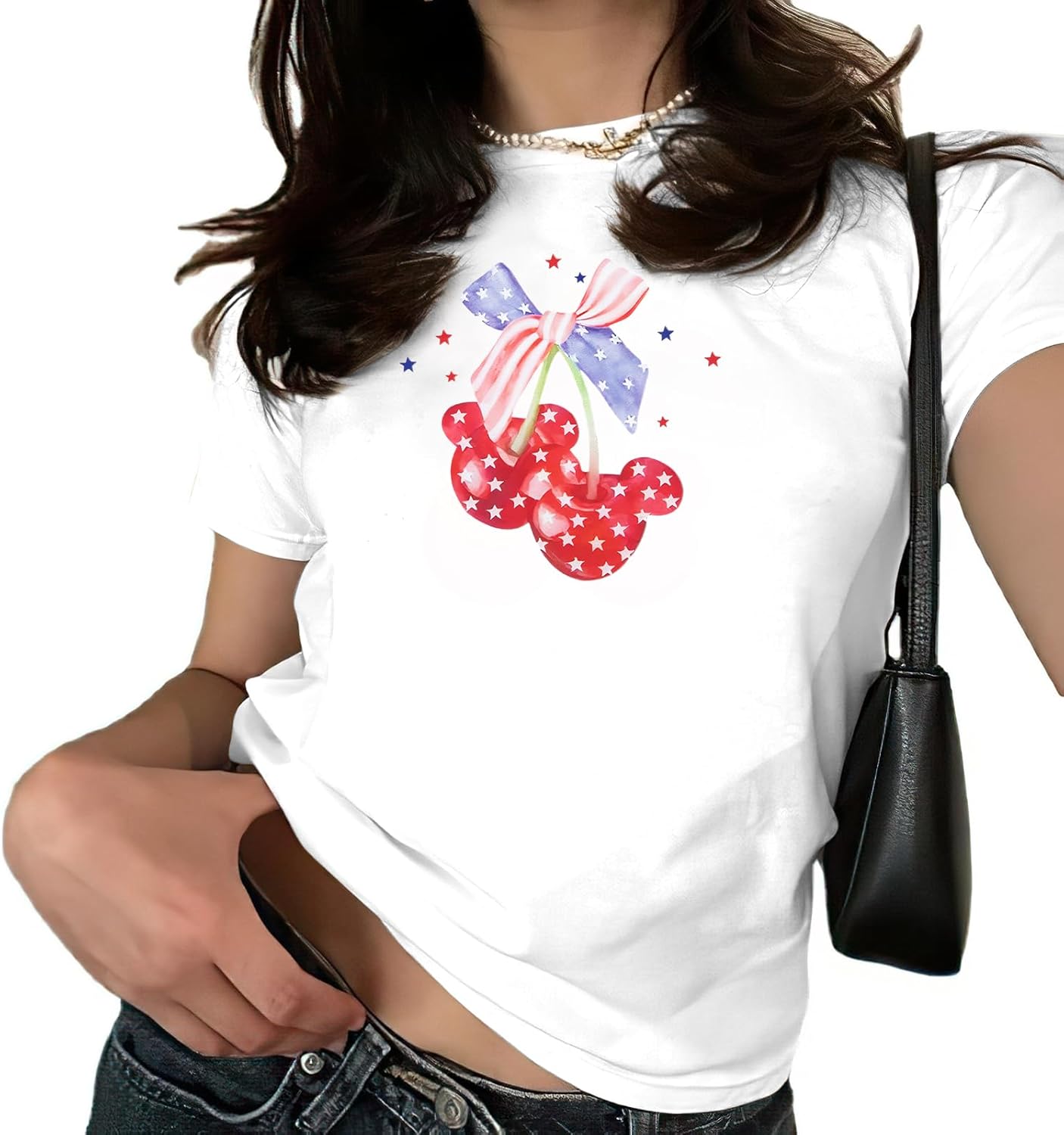 Camiseta con Lazo de Cerezas Rosa para Mujer: Blusas Coquette, Camisetas Estéticas de Chica Limpia, Camisetas Casuales de Verano de Manga Corta