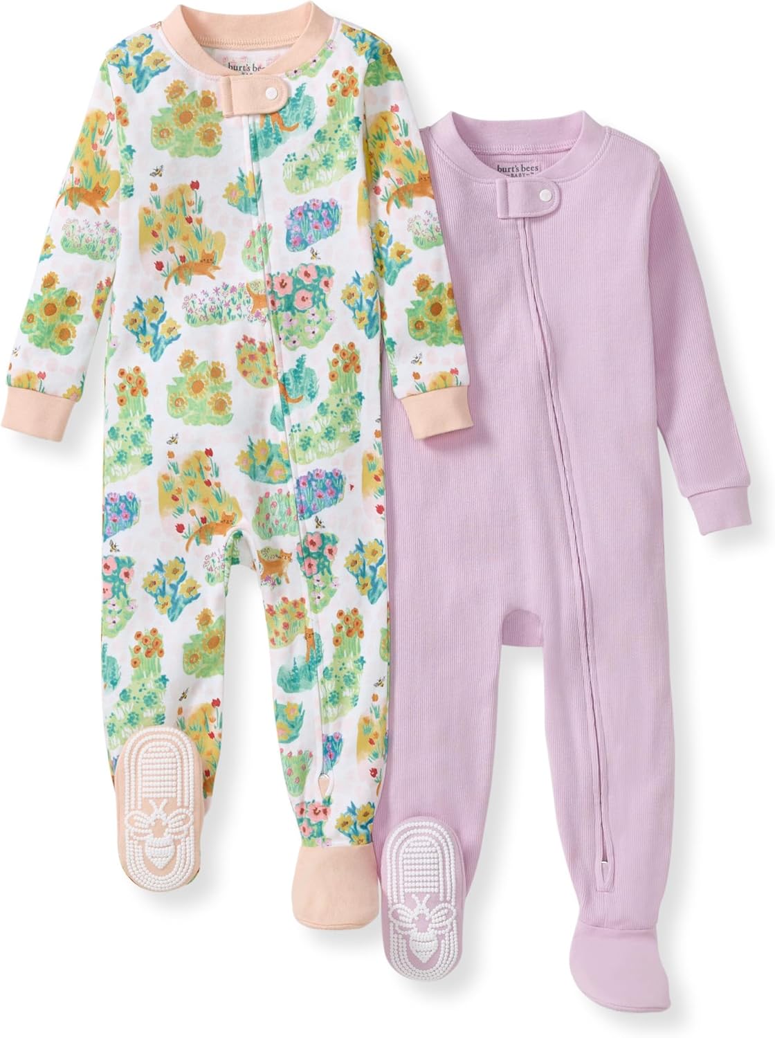 Burt's Bees Baby Pijama para niñas, 100% algodón orgánico, pijama de una pieza, overol con cremallera diagonal, ajuste cómodo