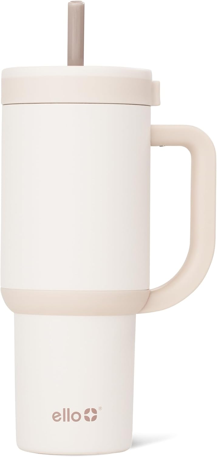 Ello Oasis - Vaso de 30 onzas con asa y pajita retráctil | Taza reutilizable de acero inoxidable aislada 100% a prueba de fugas, regalos para adolescentes, mujeres y hombres | Mantiene el frío durante