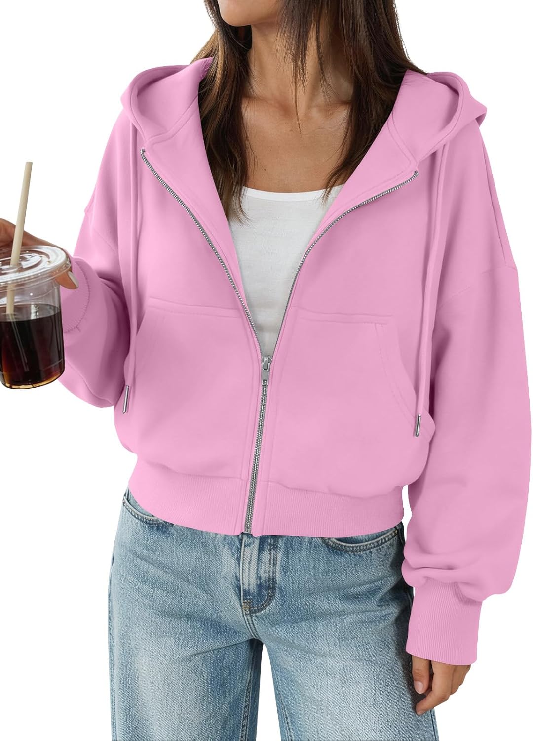 Trendy Queen - Sudaderas de vellón para mujer, con capucha y cremallera, modernas, para otoño, adolescentes y niñas