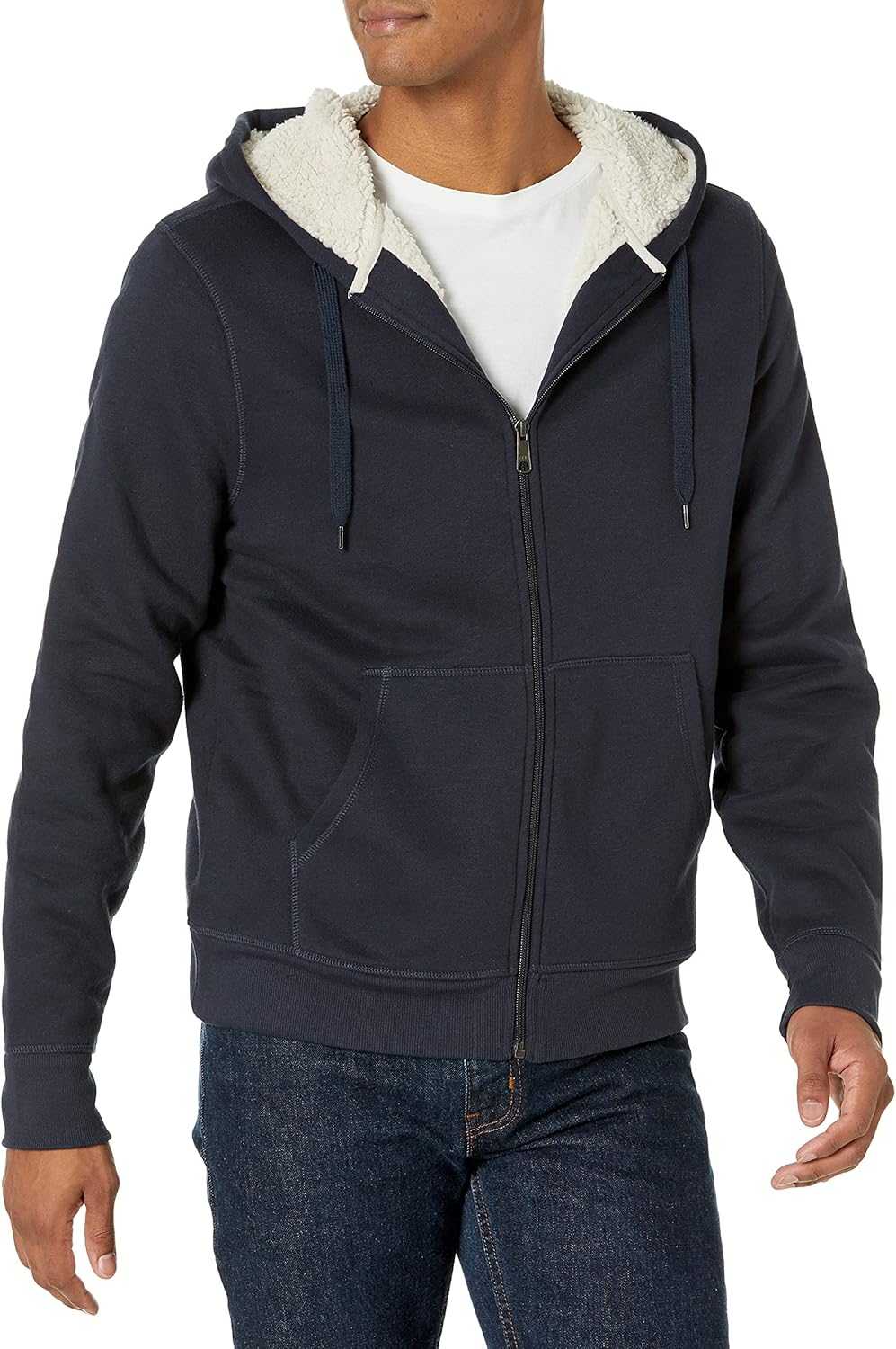 Essentials Sudadera con capucha para hombre, forro de sherpa y cierre completo de cremallera de felpa
