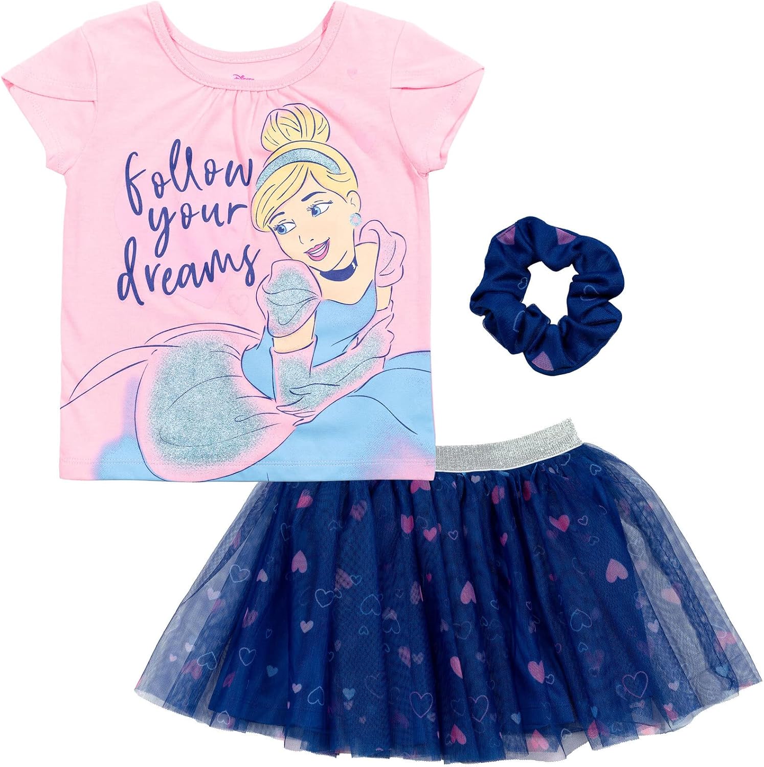 Disney Princess - Conjunto de camiseta y falda tutú para niña con coletero