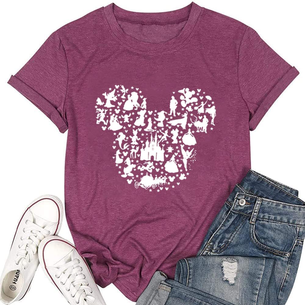 Camiseta de manga corta con diseño de castillo mágico para mujer, diseño de hadas, informal, para vacaciones, vacaciones