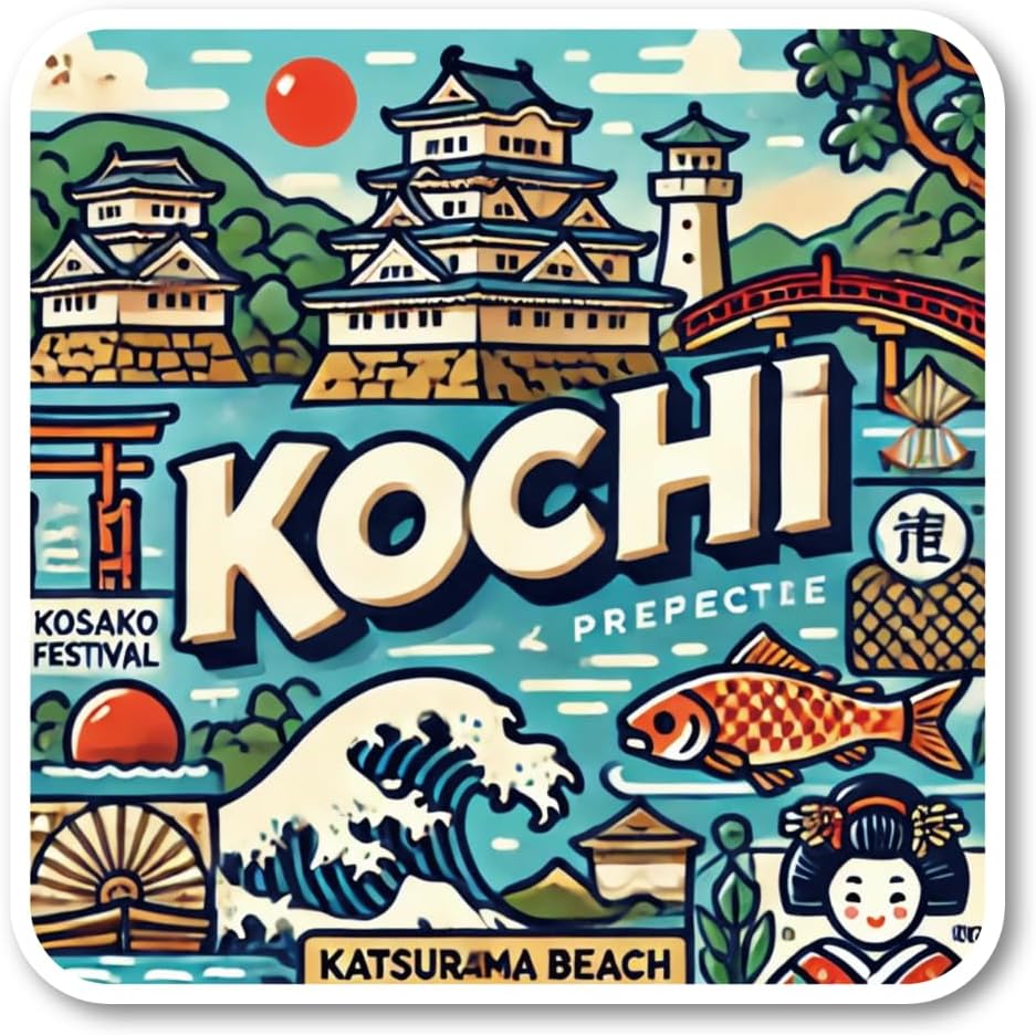 Shikoku Region China, Local Sticker Designed to depict Birdcastle, Shimane, Okayama, Hiroshima, Yamaguchi, Kagawa, Tokushima, Ehime, and Kochi. Ideal for Travel and Tourism Souvenirs, Suitcases, Laptops, Water Bottles