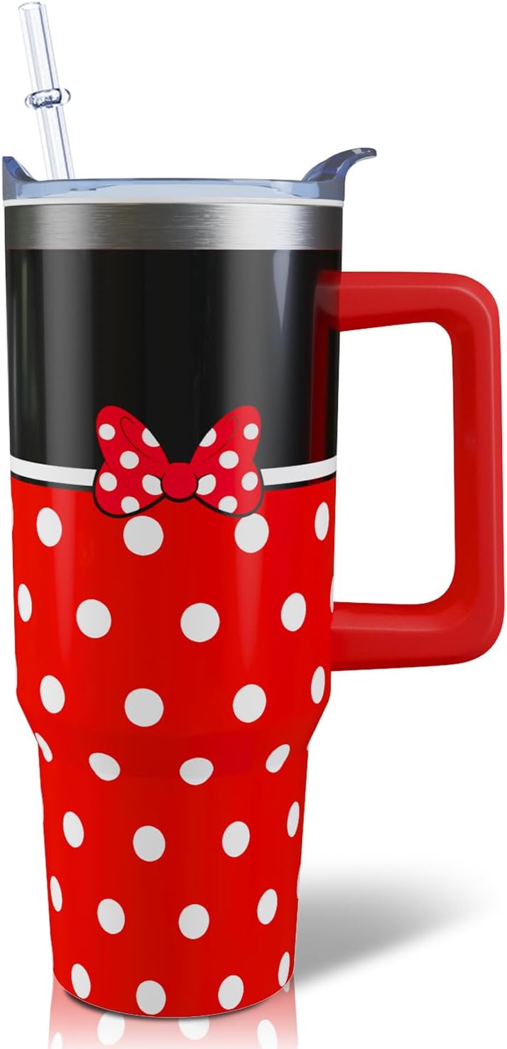 Vaso de 30 onzas con diseño de castillo de dibujos animados, con asa, tapa y pajilla, vaso aislado de acero inoxidable, taza de café de viaje con fuegos artificiales, regalo de cumpleaños, Navidad
