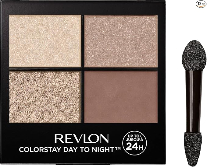 Revlon ColorStay Day to Night Eyeshadow Quad, Longwear Shadow Palette with Transitional Shades and Buttery Soft Feel, Crease & Smudge Proof, 500 Addictive, 0.16 oz