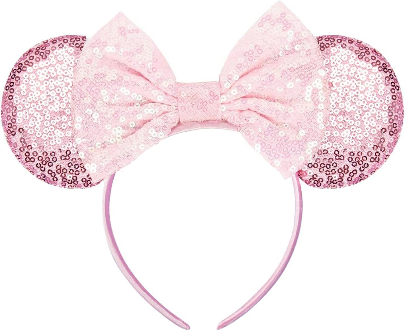Eisyaa Diadema de orejas de ratón, orejas de ratón rosas con lentejuelas para mujeres y niñas, diadema de lazo brillante para decoración de fiesta de disfraces de cosplay