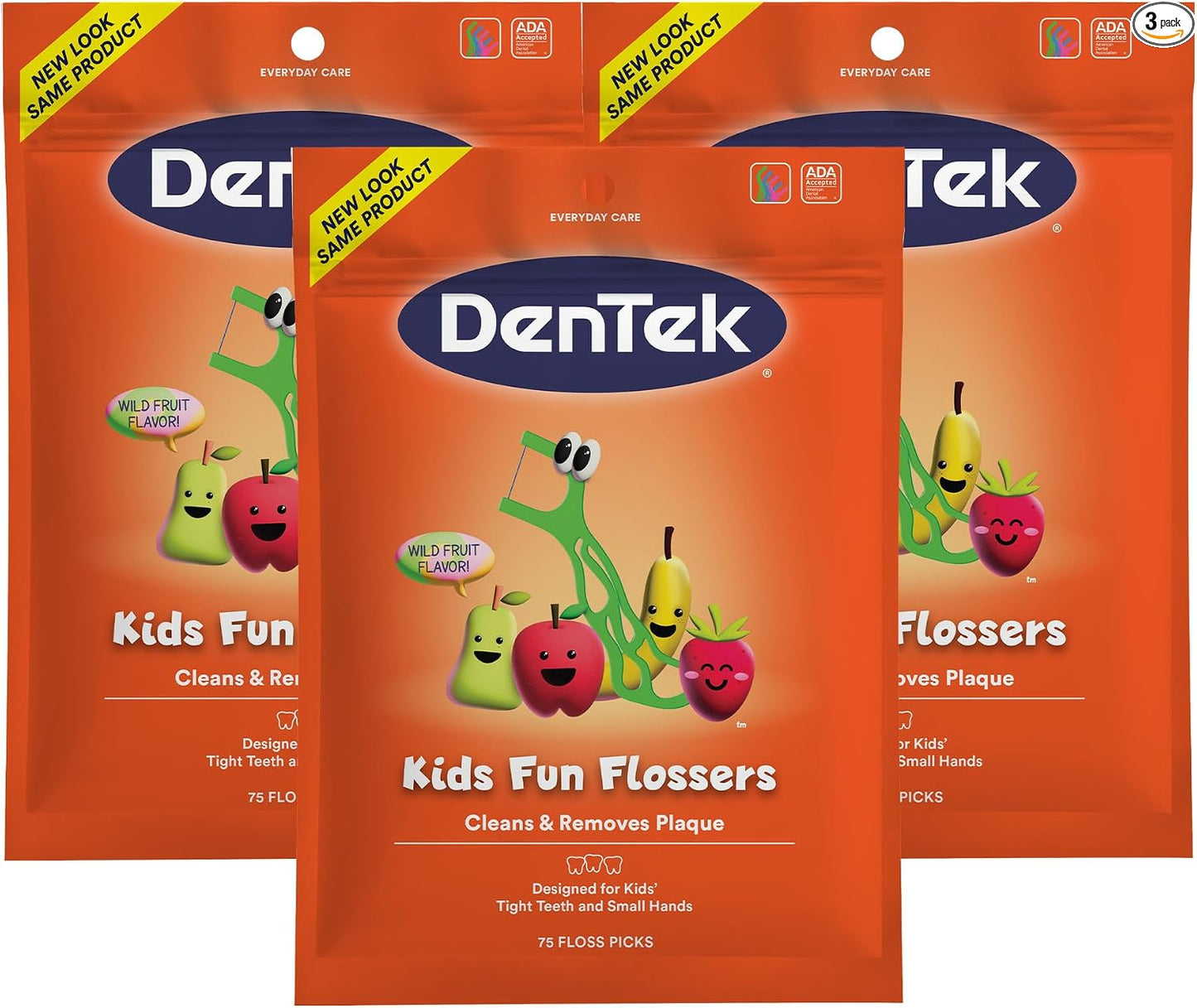 DenTek Fun Flossers - Palillos de hilo dental para niños con sabor a fruta silvestre, 90 unidades