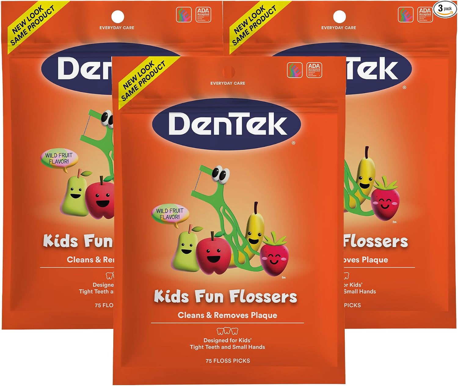 DenTek Fun Flossers - Palillos de hilo dental para niños con sabor a fruta silvestre, 90 unidades