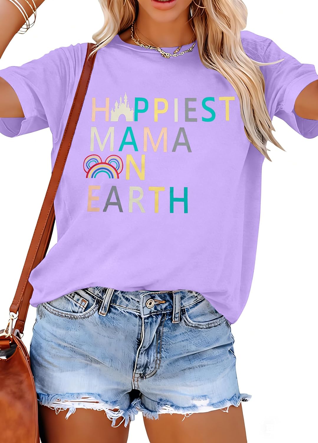 Camisa mágica para mujer, camiseta de manga corta con texto en inglés "Happiest Mama On Earth", diseño de castillo de Magic Kingdom