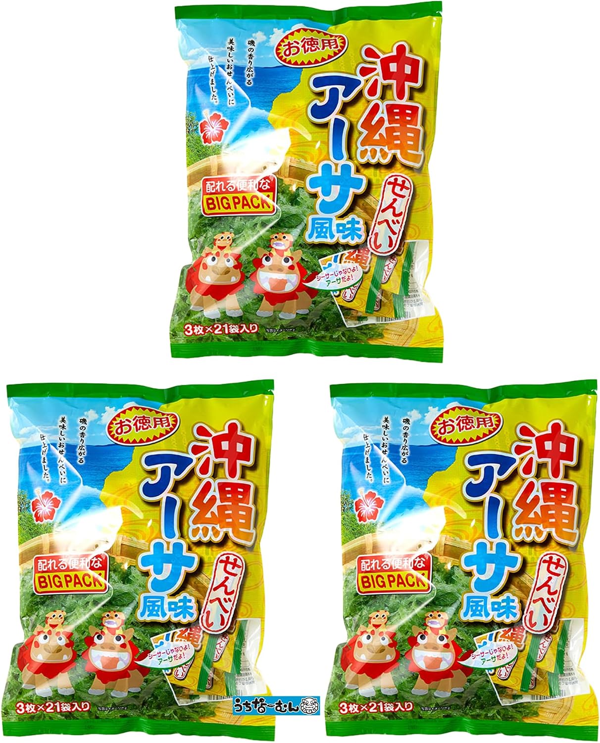 Okinawa Eartha Senbei BigPack 3pcs + Uchinaa Mun Sticker