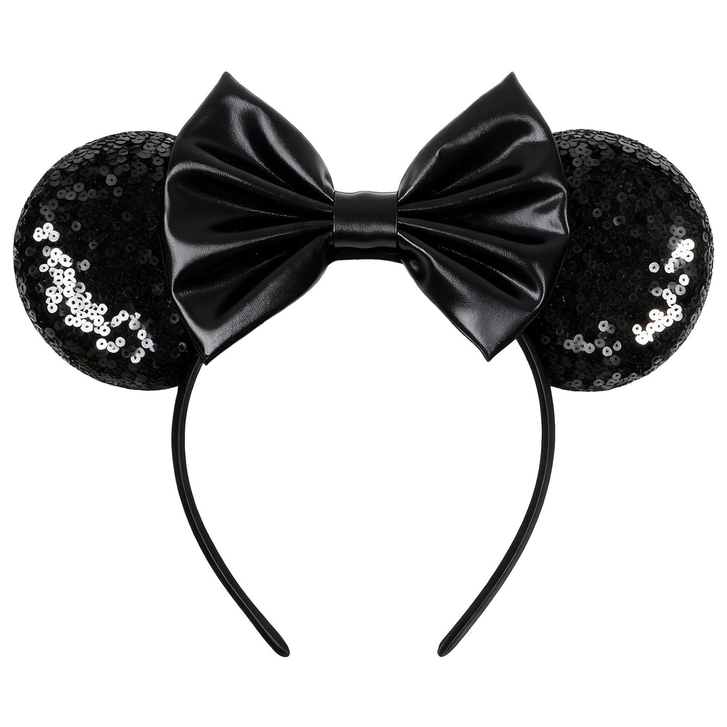 bianbaistar Diadema con orejas de ratón con purpurina champán, lazo de satén de lujo para eventos nupciales y días de parque