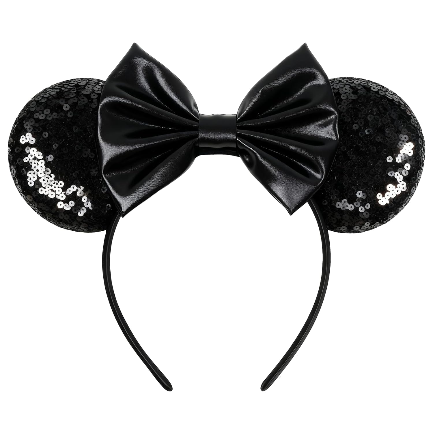 bianbaistar Diadema con orejas de ratón con purpurina champán, lazo de satén de lujo para eventos nupciales y días de parque