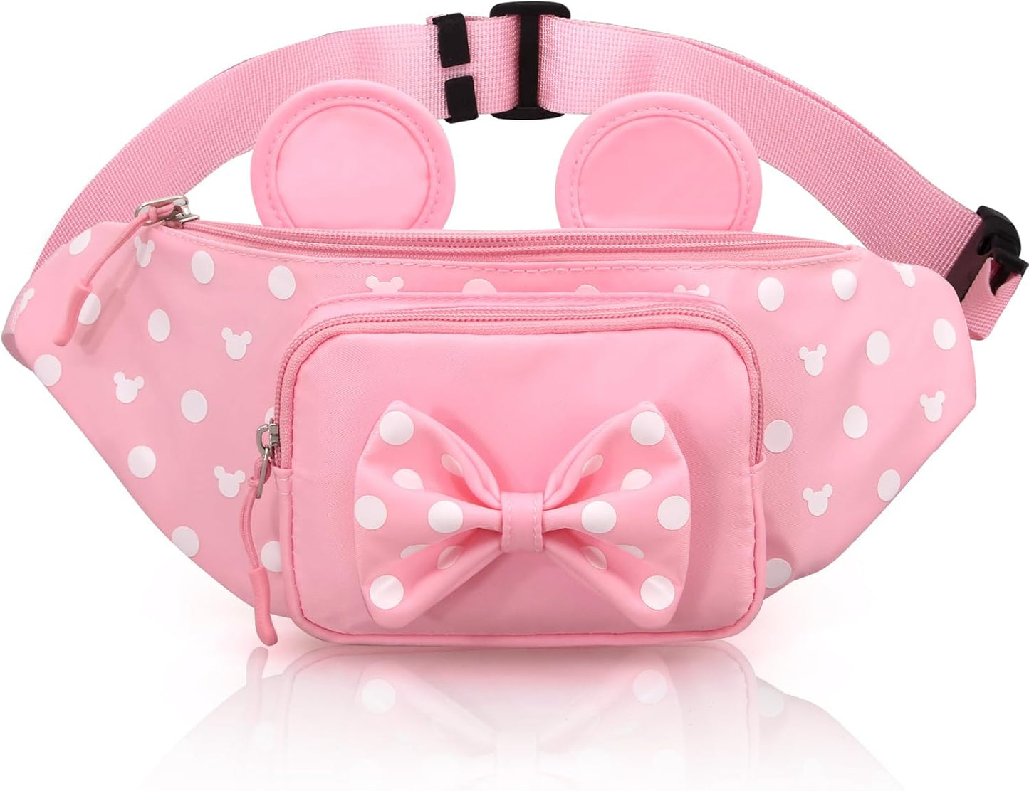 Riñonera linda para viajes, para mujeres, adolescentes y niñas, mini riñonera de ratón, cangurera de dibujos animados, para senderismo, bolsa de cintura al aire libre con orejas de ratón, Rojo, L