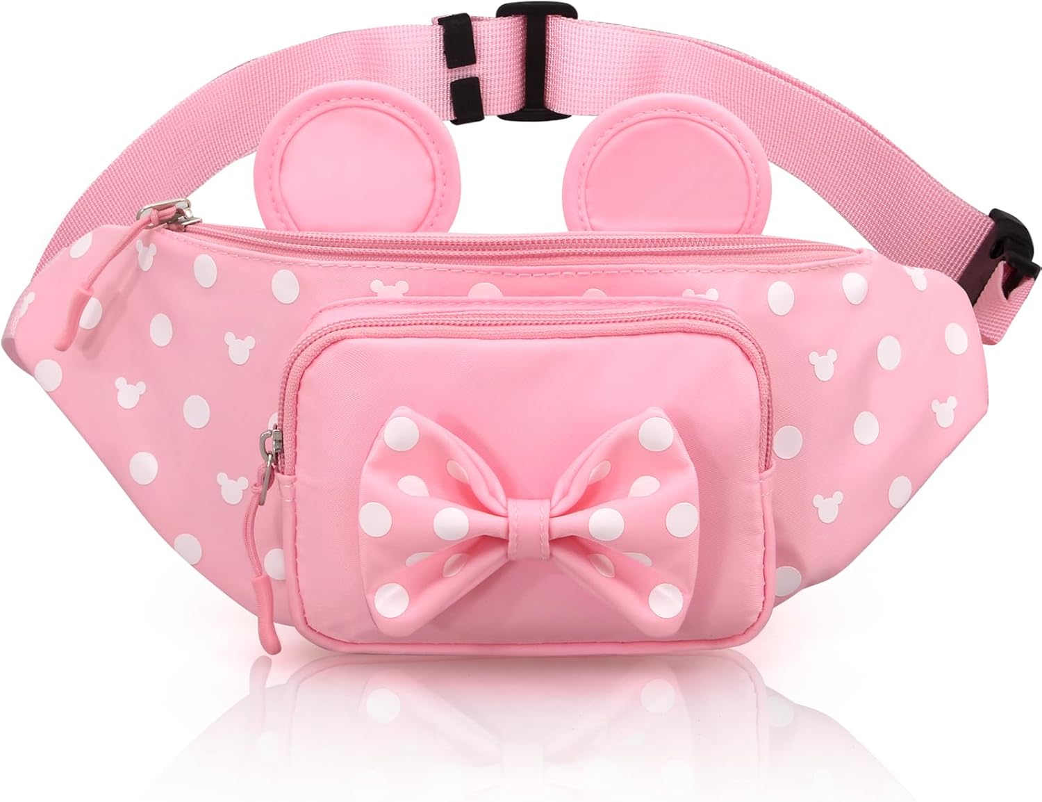Riñonera linda para viajes, para mujeres, adolescentes y niñas, mini riñonera de ratón, cangurera de dibujos animados, para senderismo, bolsa de cintura al aire libre con orejas de ratón, Rojo, L