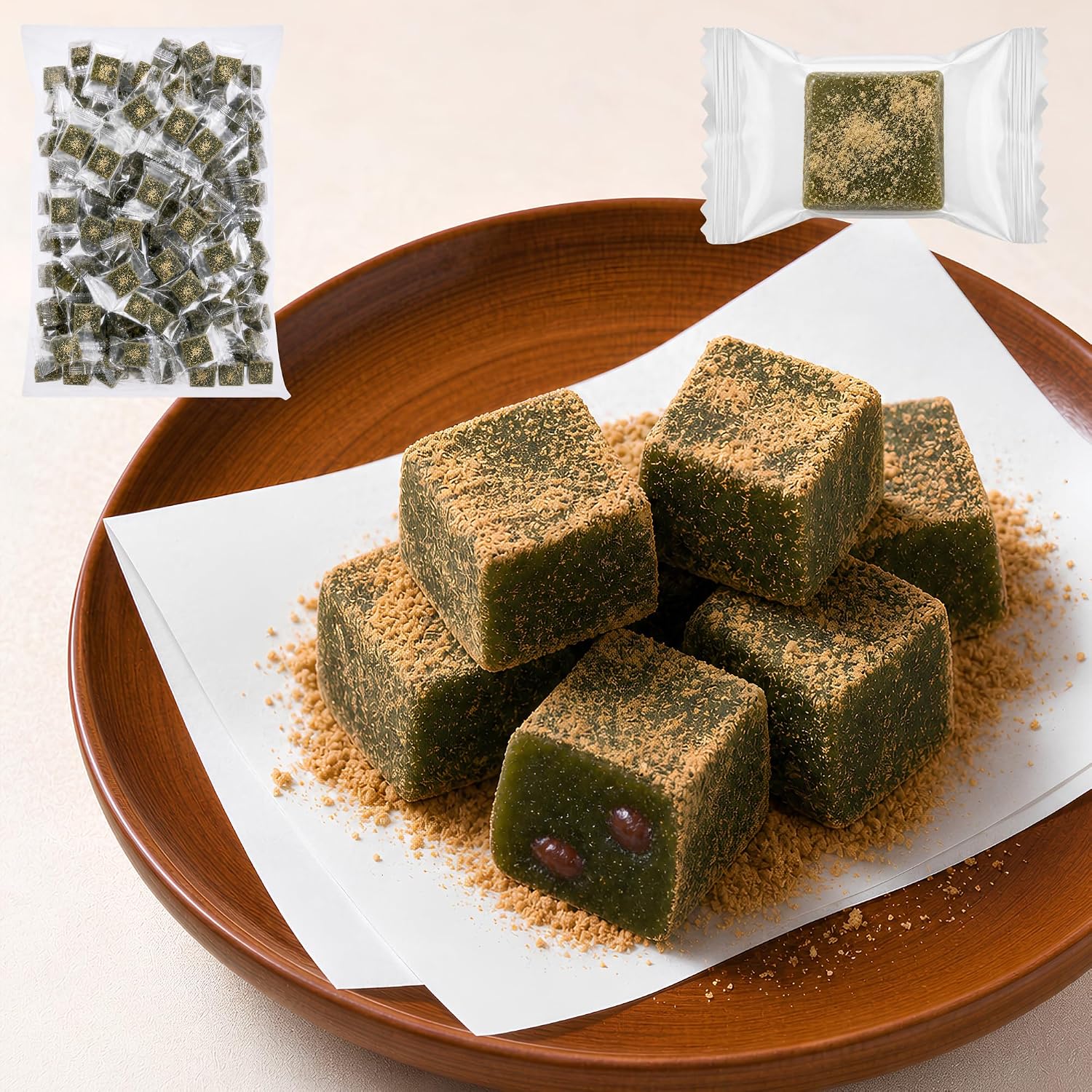 Alneka Black Honey Powdered Mochi, Wastebuchi, Warabi Mochi, Japanese Sweets, Brown Sugar, Individual Packaging, 17.6 oz (500 g), Approx. 50 Pieces, Made in Okinawa Brown Sugar