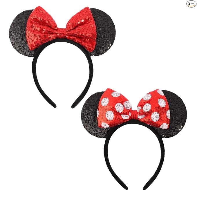 ETLUK 2 diademas de orejas de ratón de crucero, orejas de lentejuelas brillantes con ancla y lazo para mujeres y niñas, accesorios brillantes para el cabello de fiesta para parque temático y cosplay