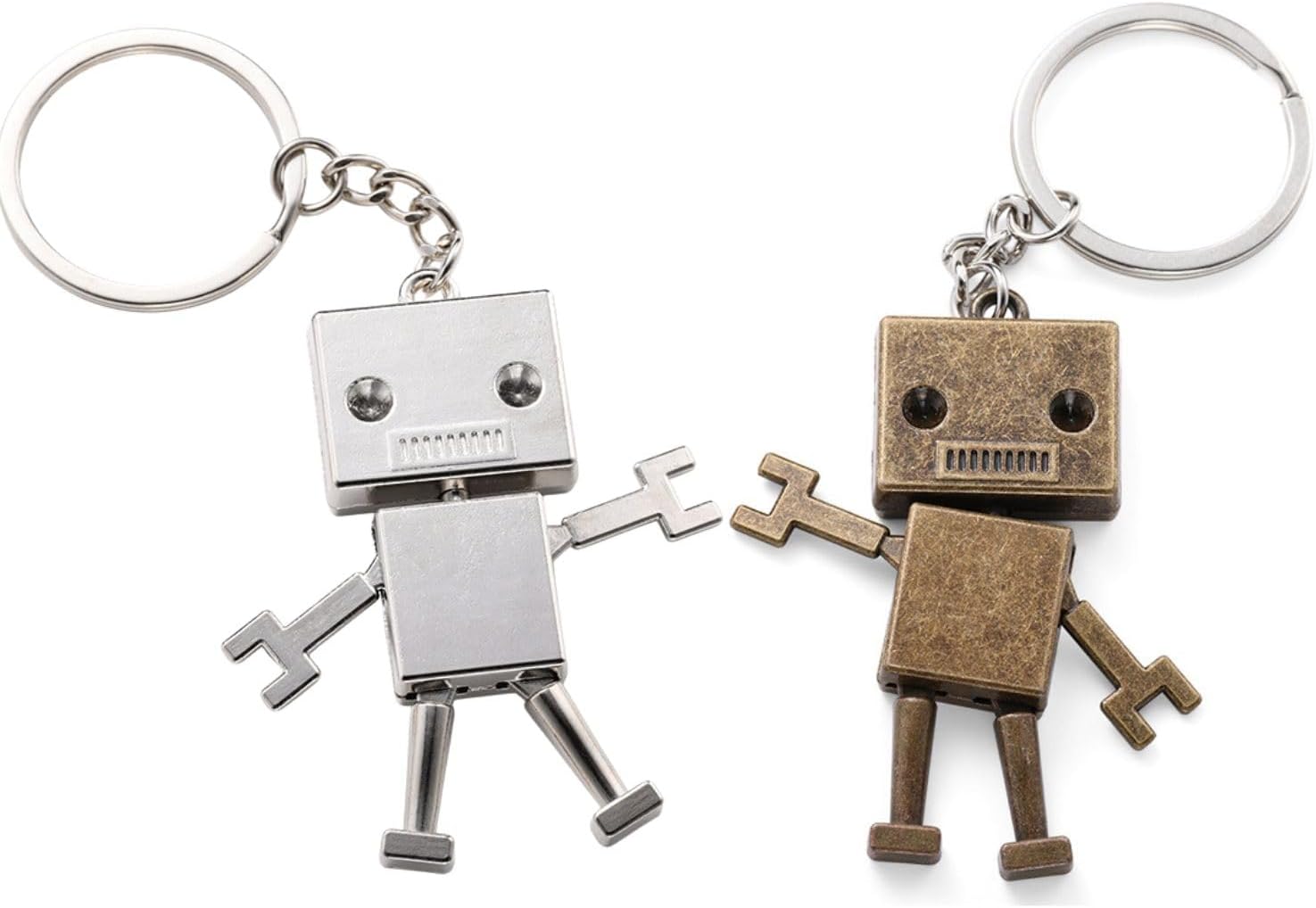 (Amazing Green) Robot Keychain Cute, Lovely, Movable, Zinc Alloy | 手足が動くギミックを搭載したレトロ調デザインのロボット型キーホルダー、耐久性のある亜鉛合金製で重厚感のある仕上がり、車の鍵や家の鍵をまとめる二重リング付きで紛失防止に役立つ実用品、リュックやカバンのワンポイントとして飾れるチャーム