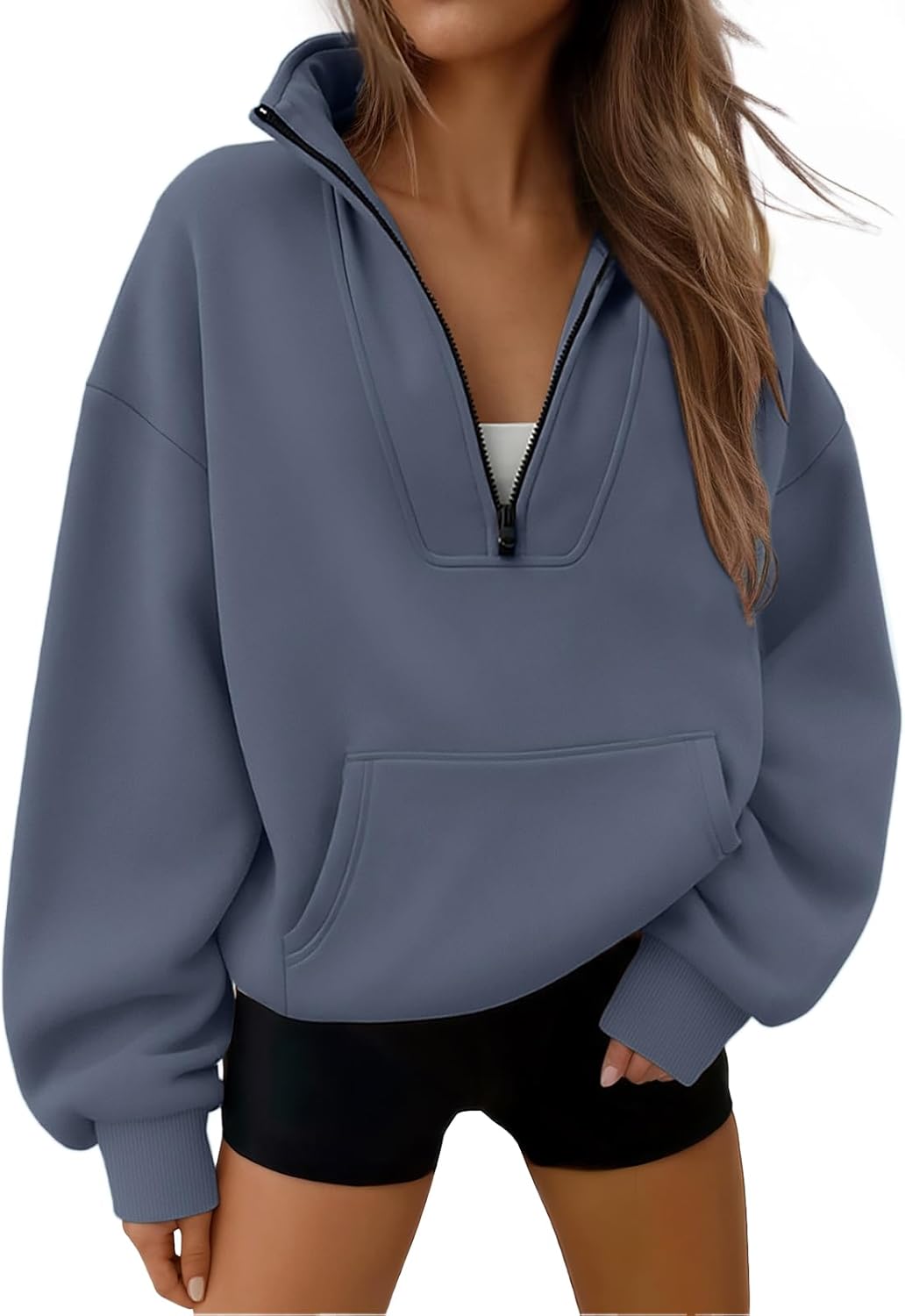 Trendy Queen - Sudaderas con medio cierrey capucha de gran tamaño, comoda, extragrande, para otoño, Y2K, ropa de invierno, 2024