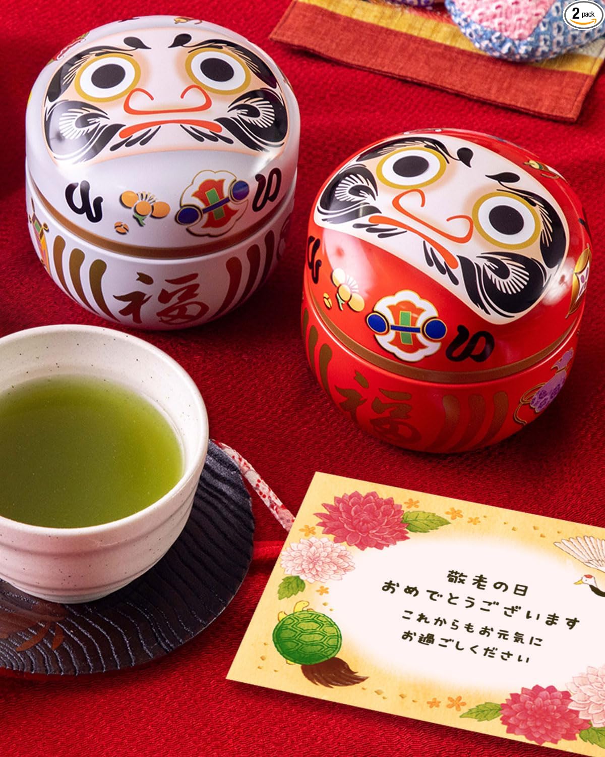 Arahataen Shizuoka Tea Red and White Daruma Can 80g×2 Bottles Boxed Green Tea Tea Gift Suzuko Can Present Tea Leaves Deep Steamed Tea Good Luck Symbol Daruma