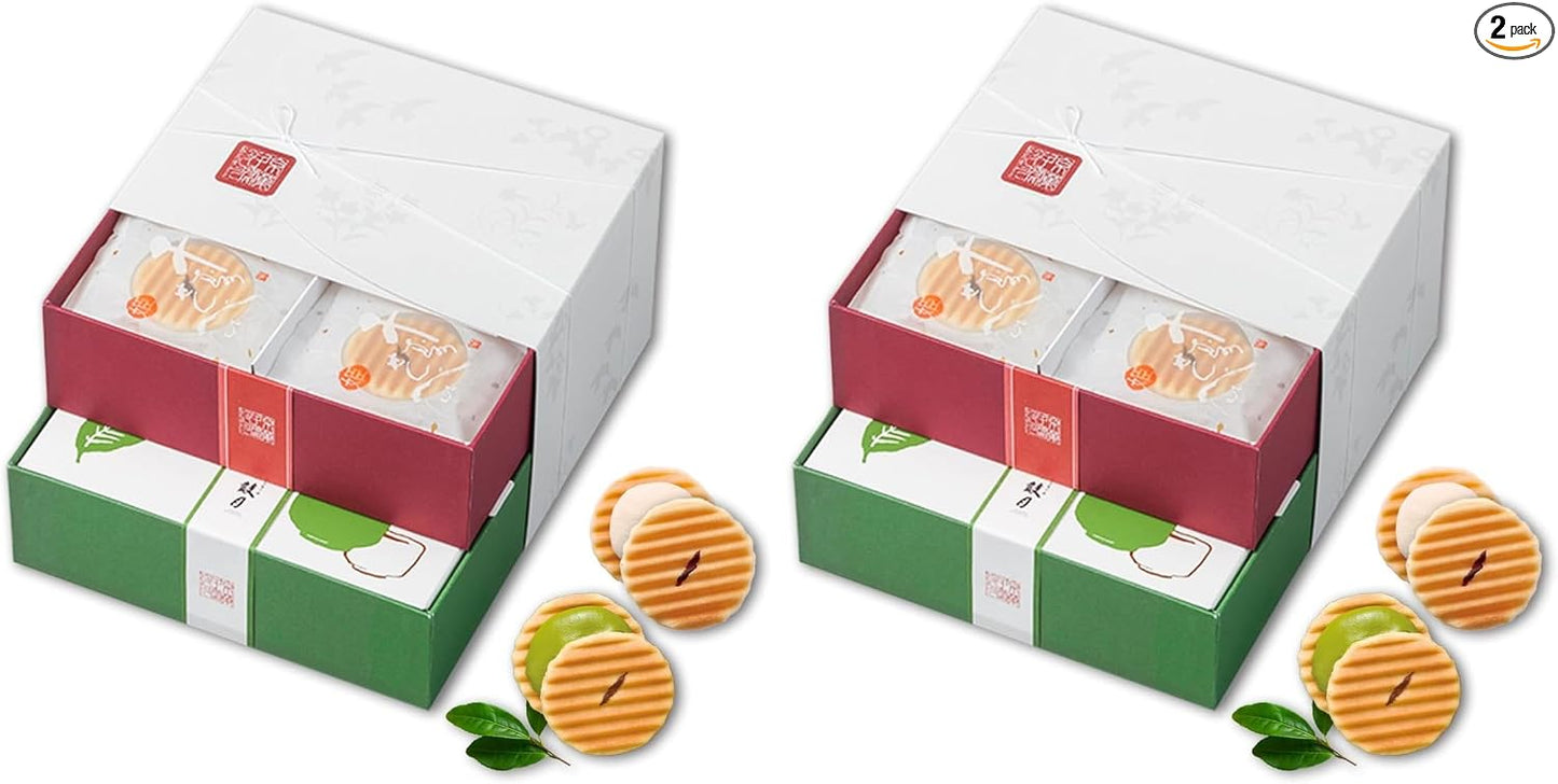 Kogure Hime Chiju Senbei Two-Tier Box (Sugar Cream, Organic Matcha Each 12 Pieces) / Kyoto Japanese Sweets Gift, Thank You, Celebration, Return Gift, Offering, Confectionery