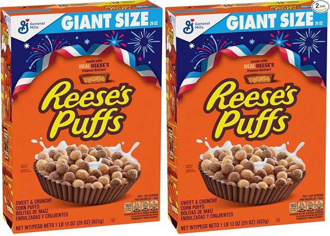 Reese's Puffs, Cereal de mantequilla de maní con chocolate, caja de 11.5 onzas (paquete de 2)