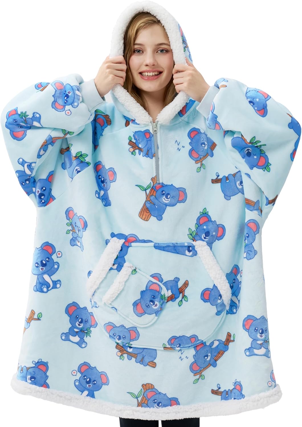 Giggling Getup Manta con capucha para adultos, regalos para adolescentes, niñas, hermanas, mujeres, forro polar sherpa, sudadera con capucha, cálida y acogedora con bolsillo y mangas, color beige gato