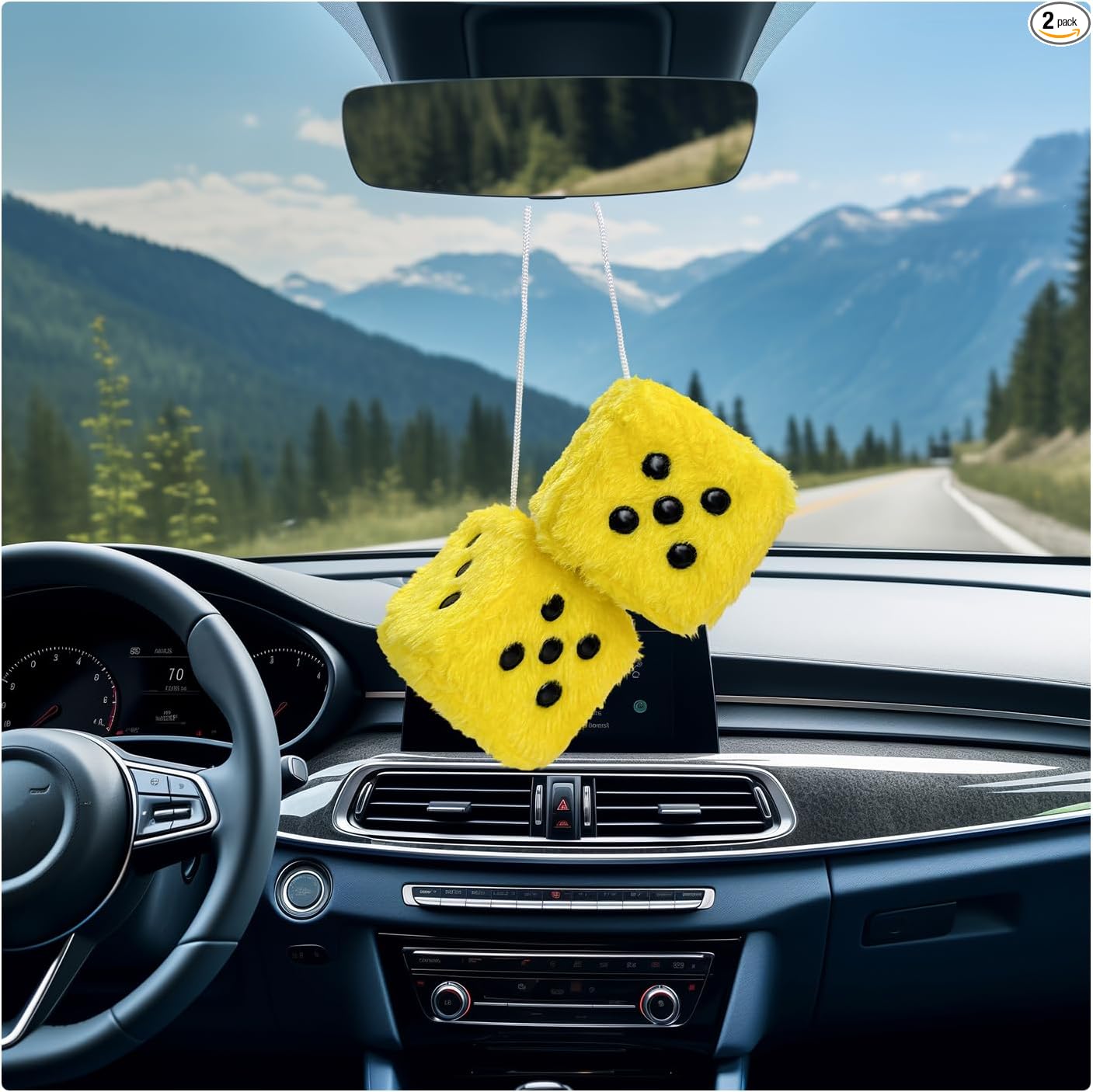 Par de dados de felpa mullidos para automóvil, 3 pulgadas, retro, cuadrado, espejo retrovisor, adorno colgante con puntos, dados de felpa suave, para pareja, bonita decoración de espejo para