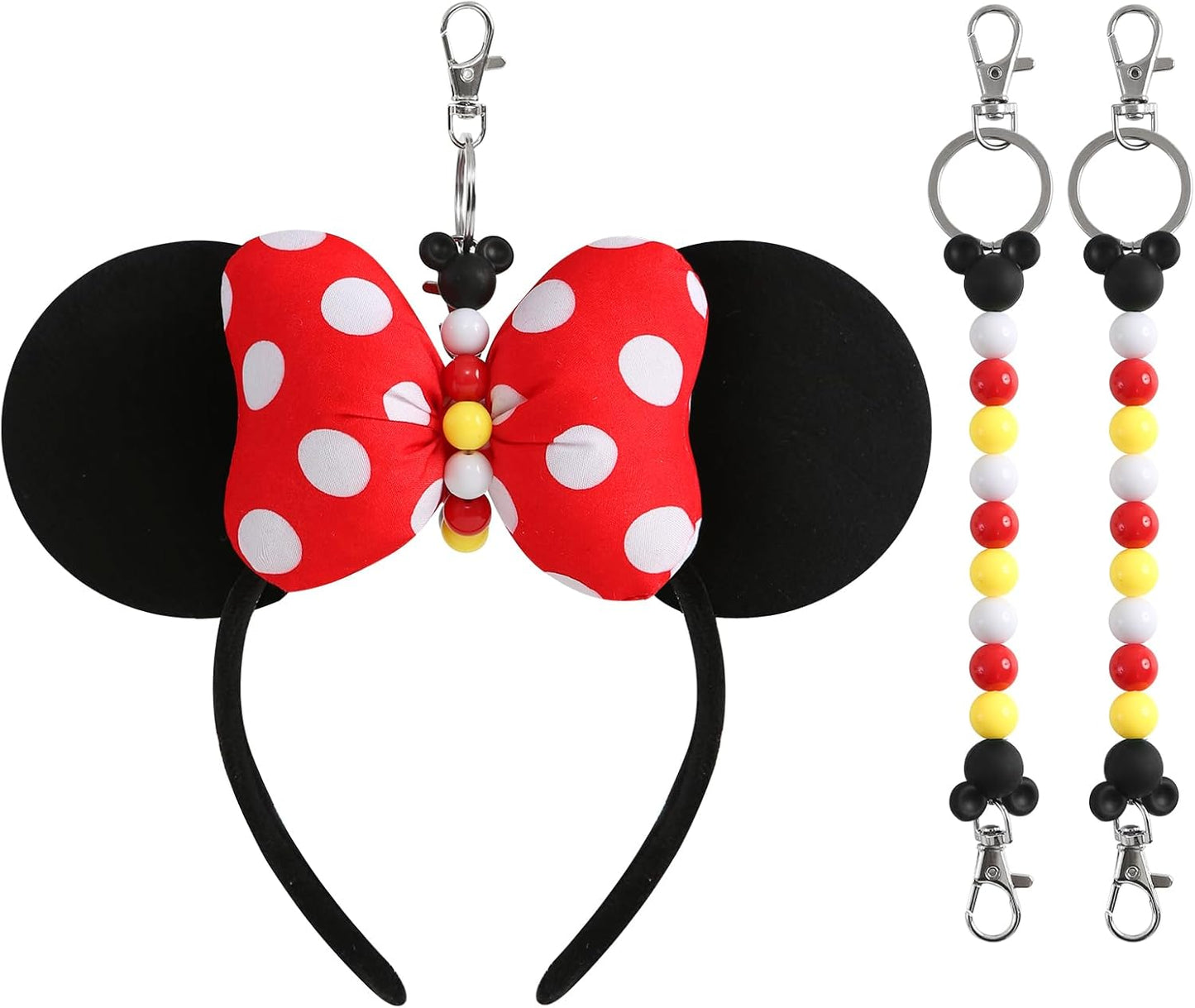 Obavioy 2 soportes para diadema de orejas de ratón para mochila, bolsa de viaje al parque, accesorios esenciales, llavero con cuentas