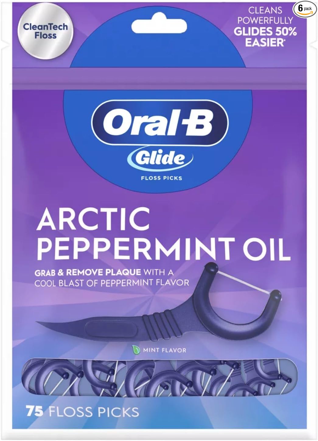 Oral-B Glide Púas de hilo dental de menta con sabor a aceite de menta ártica, 75 unidades, paquete de 3