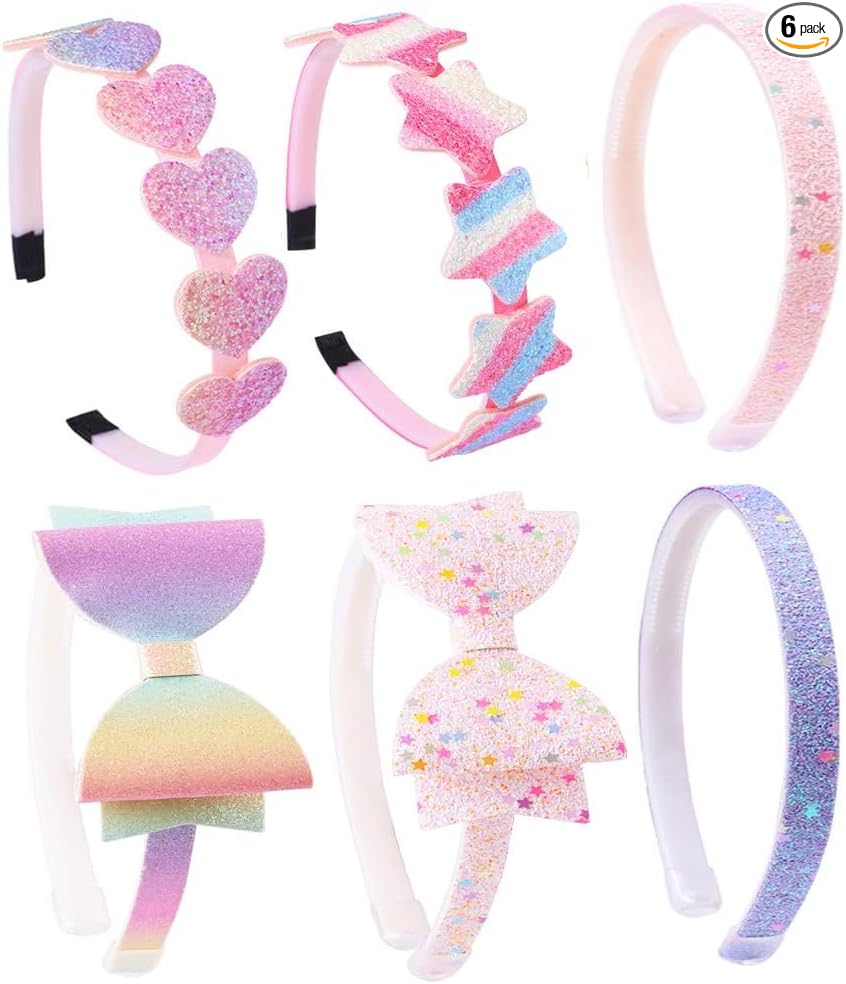 DRESHOW Girls Bow Headbands Glitter Headband for Childs Heart Star Headband for Toddlers Teens