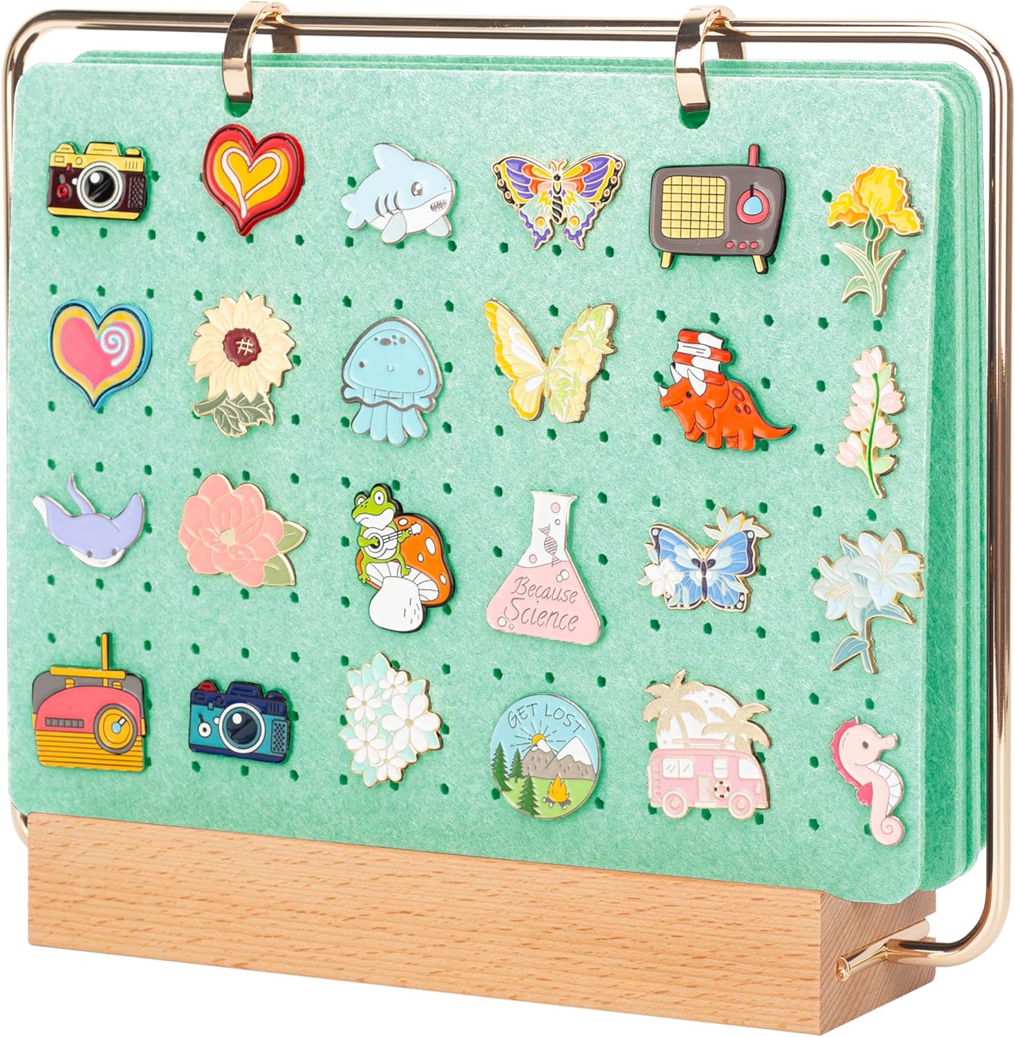 PACMAXI Organizadores de exhibición, soporte para broches, páginas de pines esmaltadas para guardar más de 180 pines, calendario de almacenamiento de colección con soporte de madera de 6 páginas (no