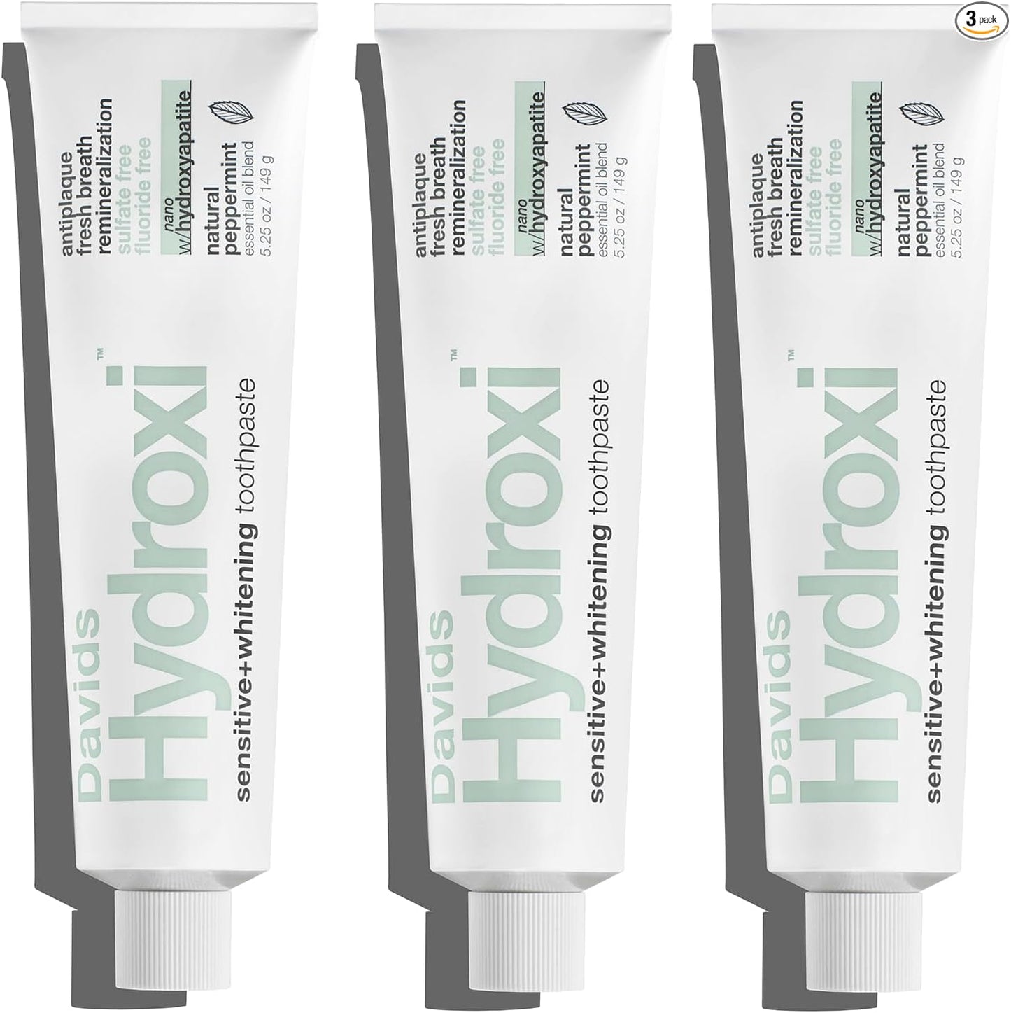 Davids Pasta de dientes sin flúor de hidroxi nano hidroxiapatita para remineralizar el esmalte y alivio de sensibilidad, blanqueamiento, antiplaca, sin SLS, menta natural, 4 onzas, fabricado en