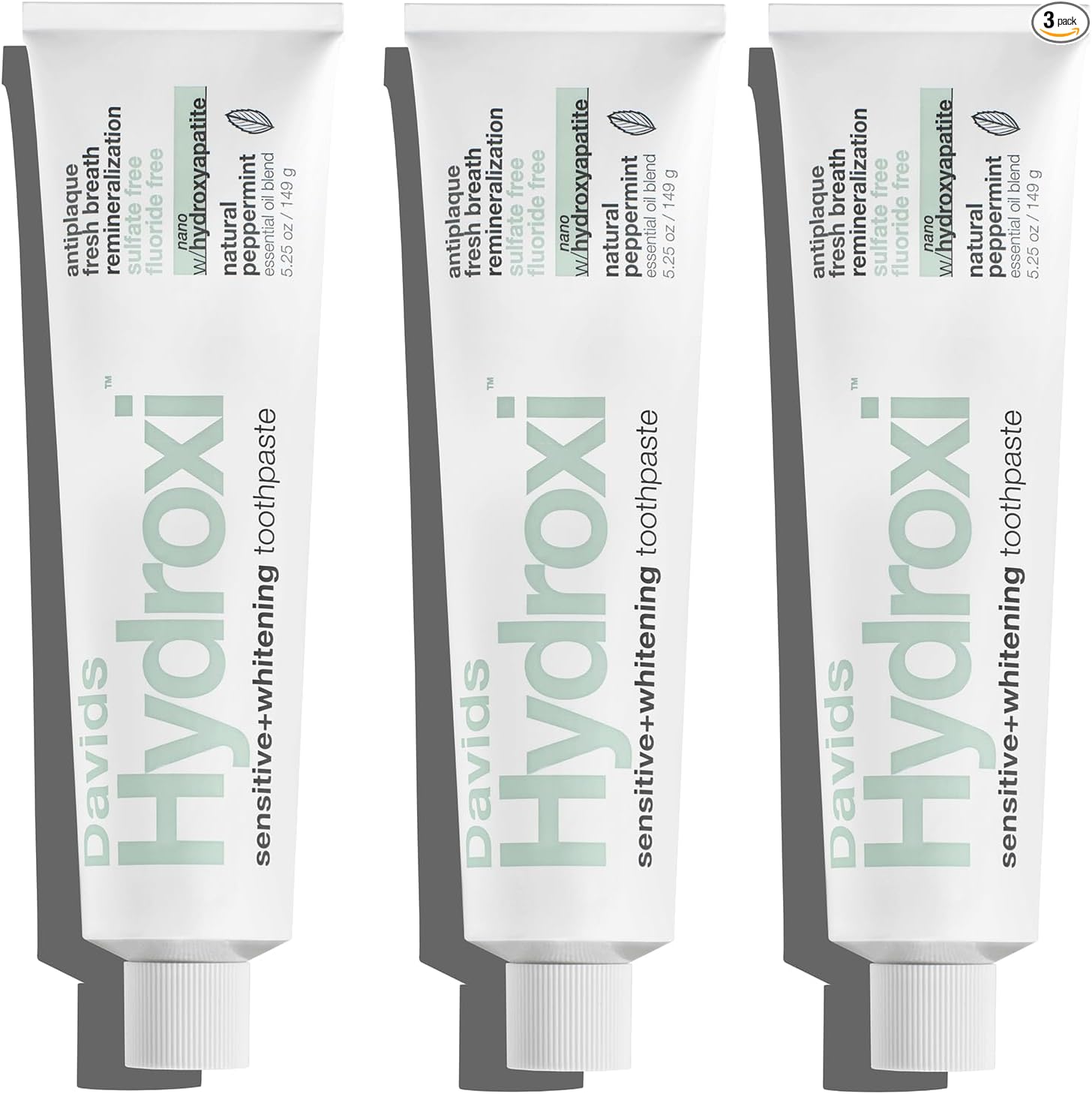 Davids Pasta de dientes sin flúor de hidroxi nano hidroxiapatita para remineralizar el esmalte y alivio de sensibilidad, blanqueamiento, antiplaca, sin SLS, menta natural, 4 onzas, fabricado en