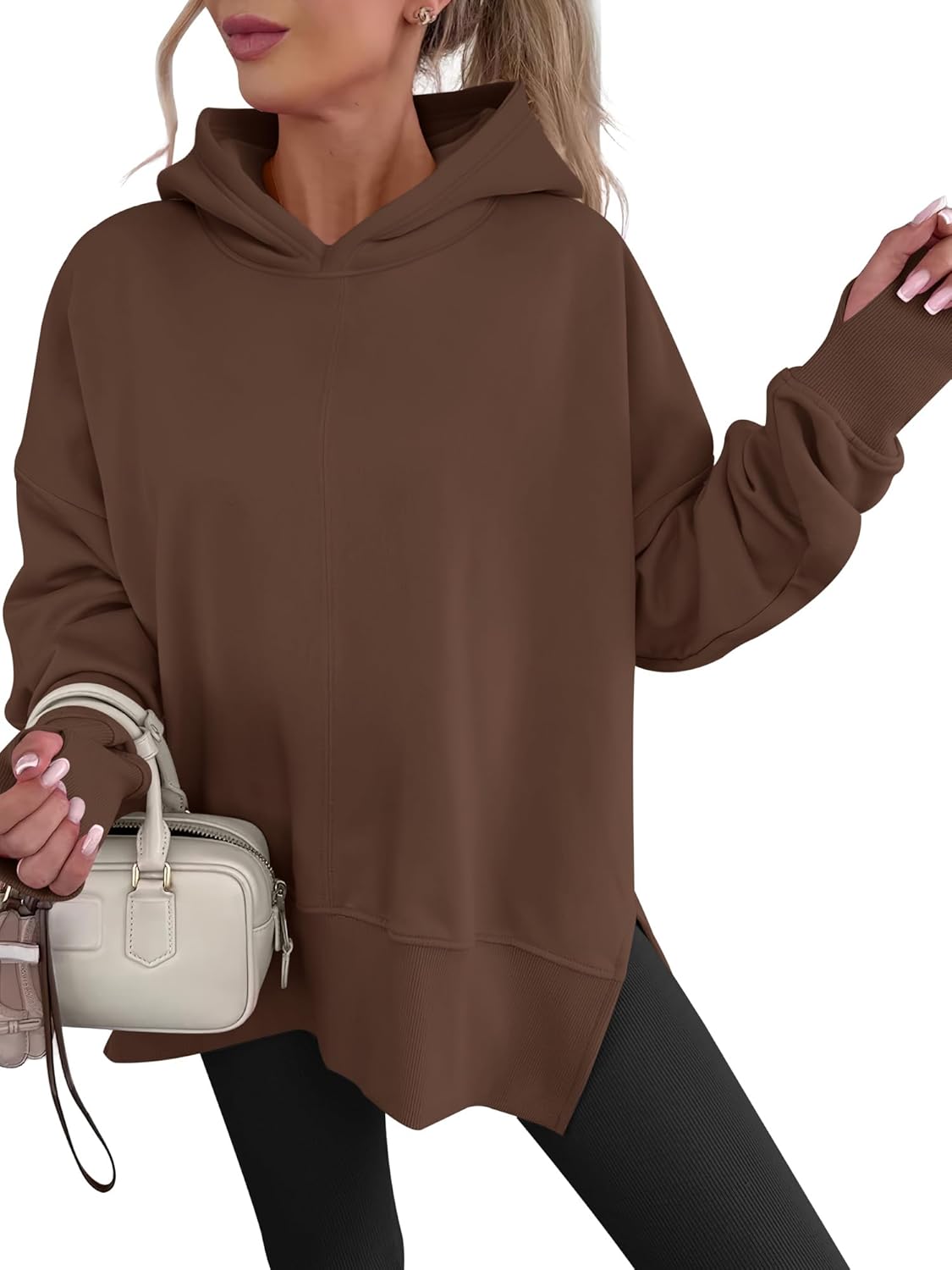 ANRABESS Sudaderas con capucha de gran tamaño para mujer, manga larga, forro polar, con abertura lateral, sudaderas con capucha y sin botones, trajes de otoño 2026, ropa Y2K