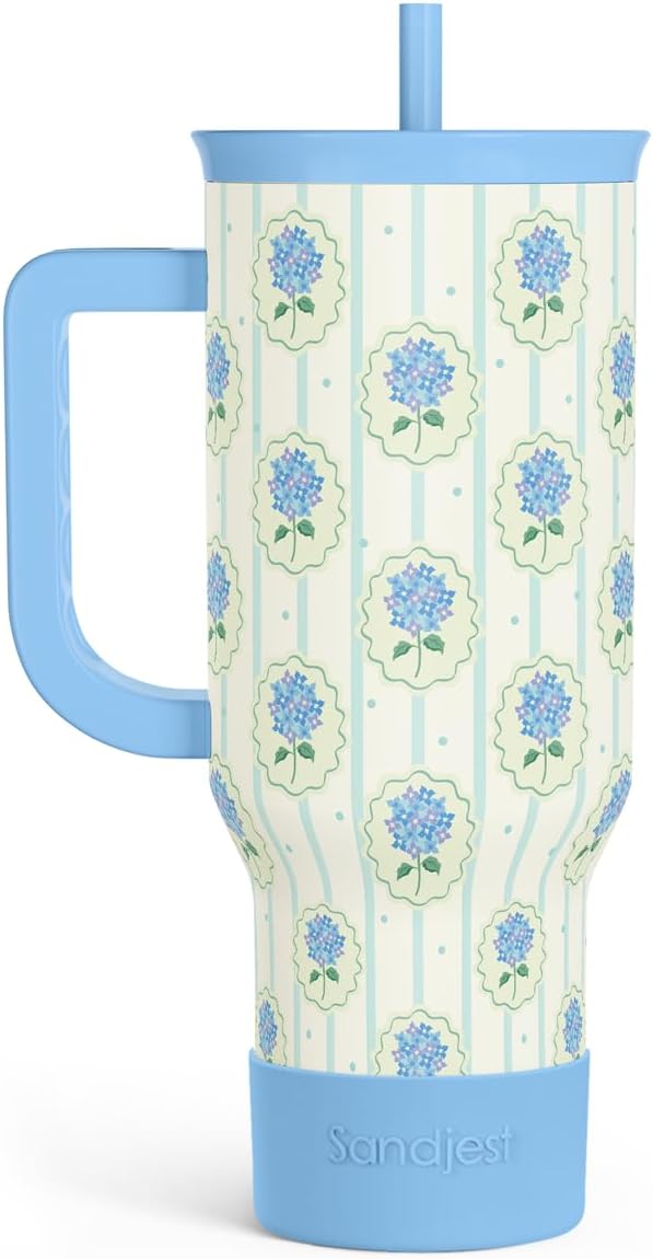 SANDJEST Vaso de 40 onzas con asa y pajilla, taza de café de viaje de acero inoxidable aislado para mujeres, niñas, amantes de la playa, idea de regalo para cumpleaños, Navidad, día de la madre, vacaciones de verano (color)