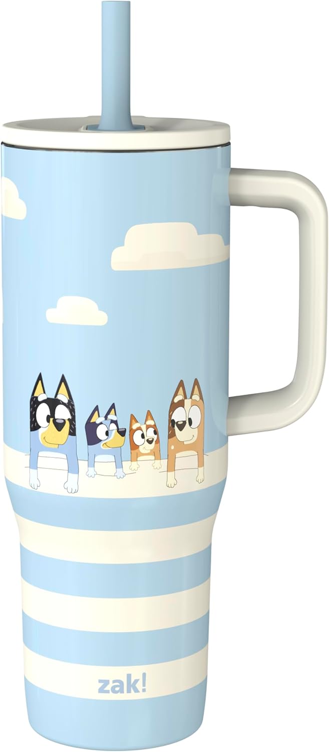 Zak Designs Disney Sutton Taza de viaje para llevar contigo, de 30 onzas, de acero inoxidable con aislamiento al vacío, con popote de silicona y asa para bebidas frías (dibujo de Mickey Mouse)
