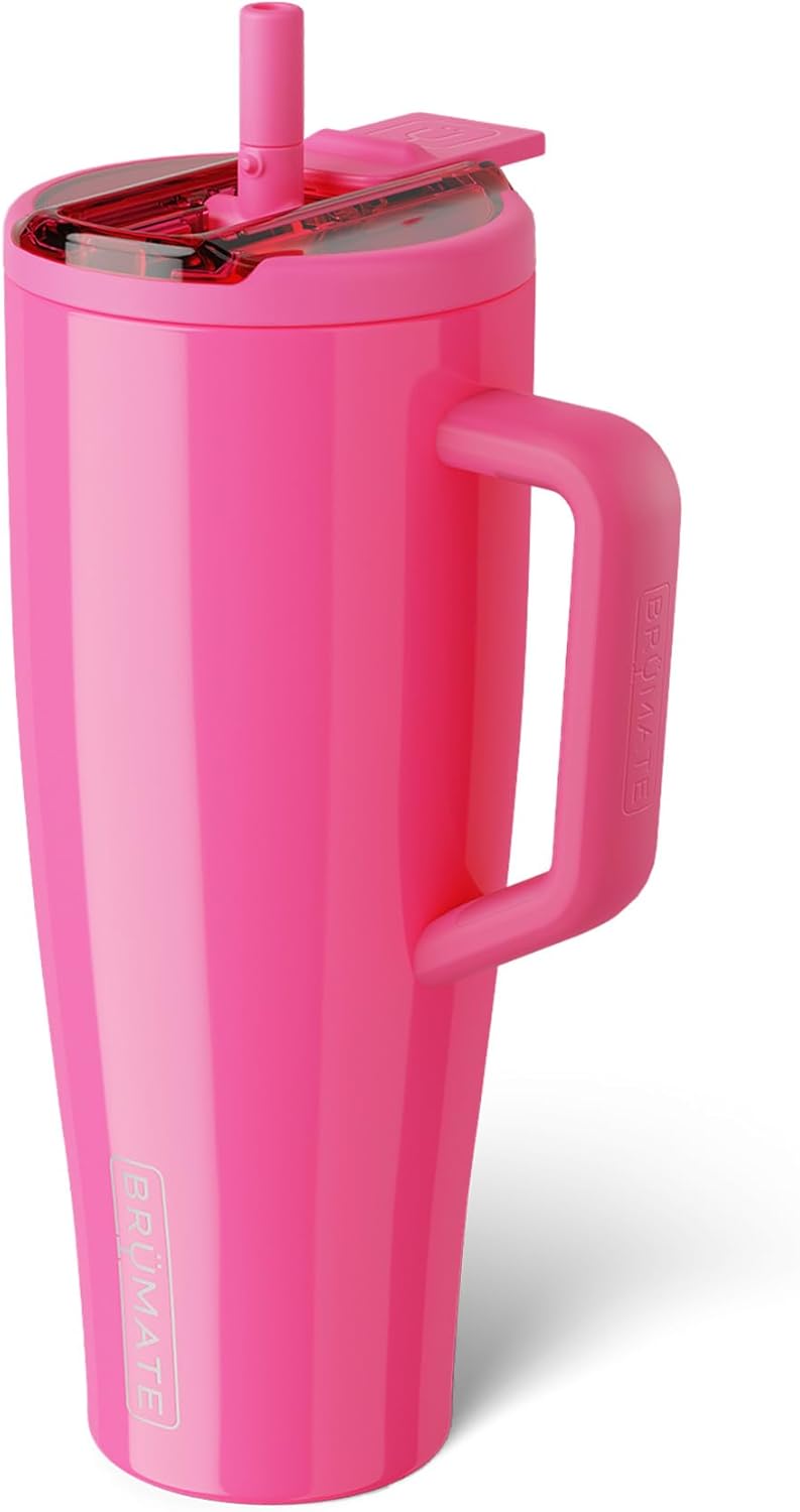 BrüMate Era Flip - Vaso de 40 onzas con tapa con pajilla cubierta 100 % a prueba de fugas, popote higiénico cubierto, botella de agua de acero inoxidable aislada con asa, apto para portavasos, sin BPA (Lilac Dusk)